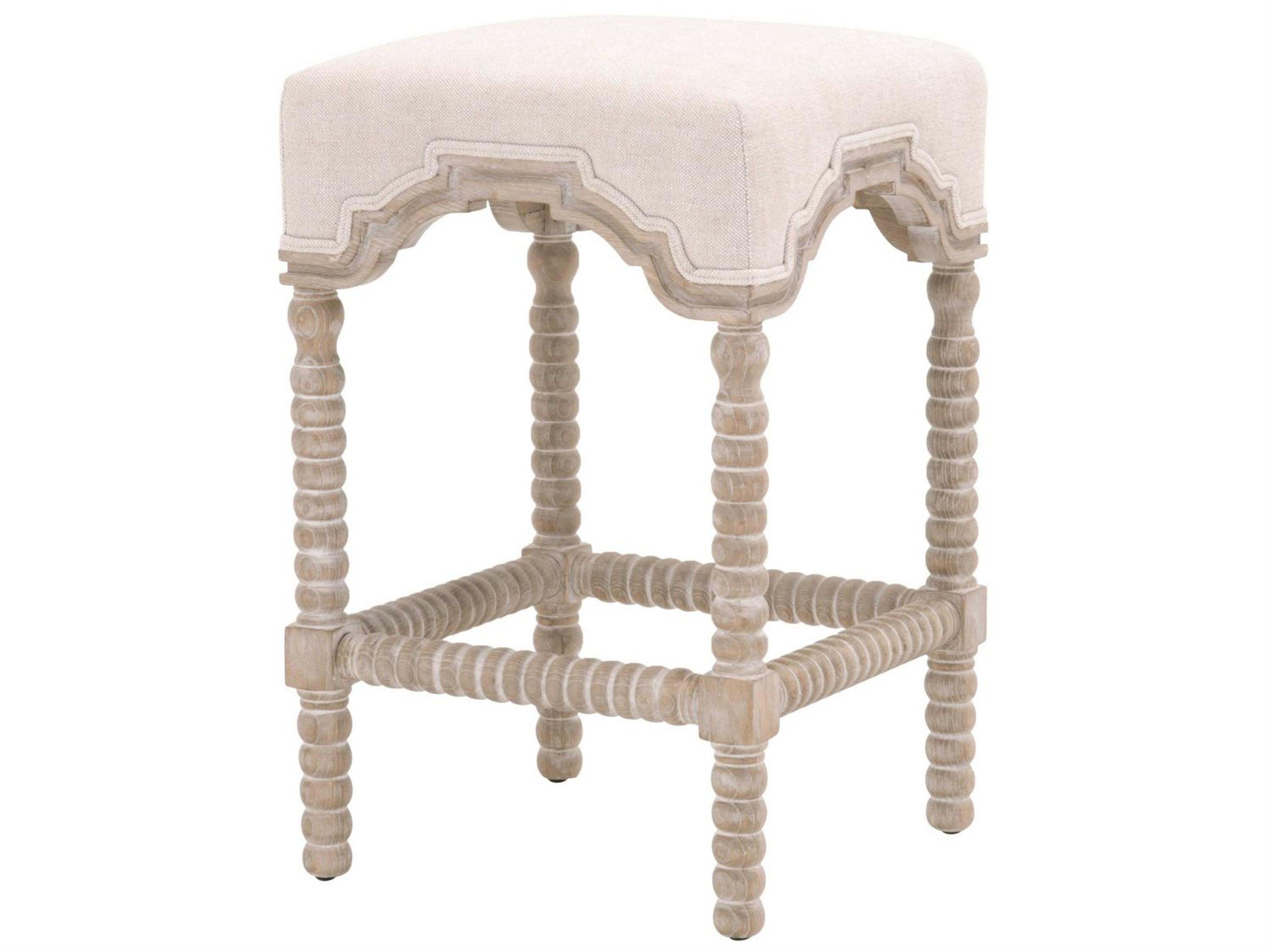 Essentials for Living Rue Upholstered Ash Wood Bisque French Linen Counter Stool