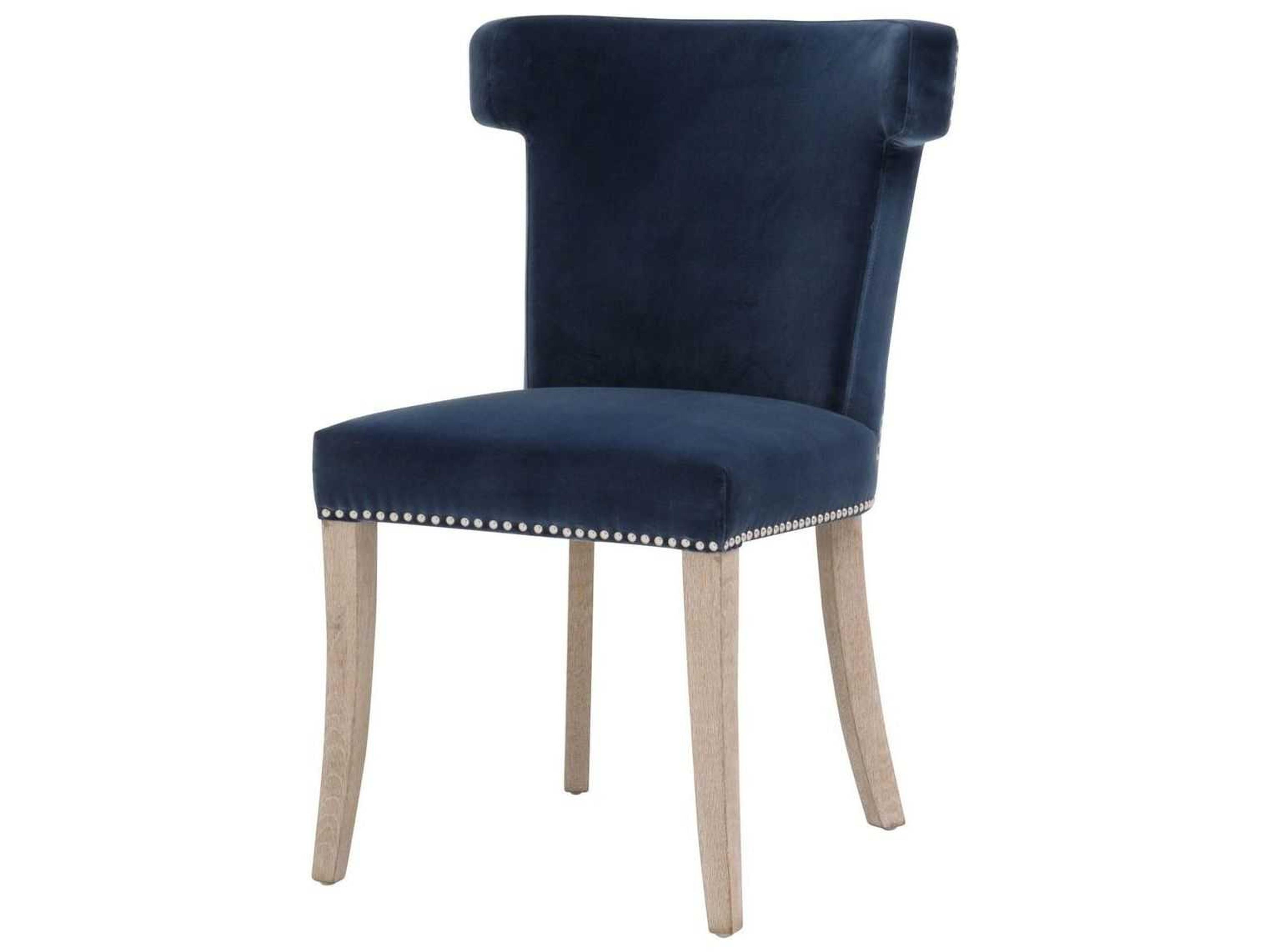 Luxecor Stitch & Hand Celina Oak Wood Blue Upholstered Side Dining Chair