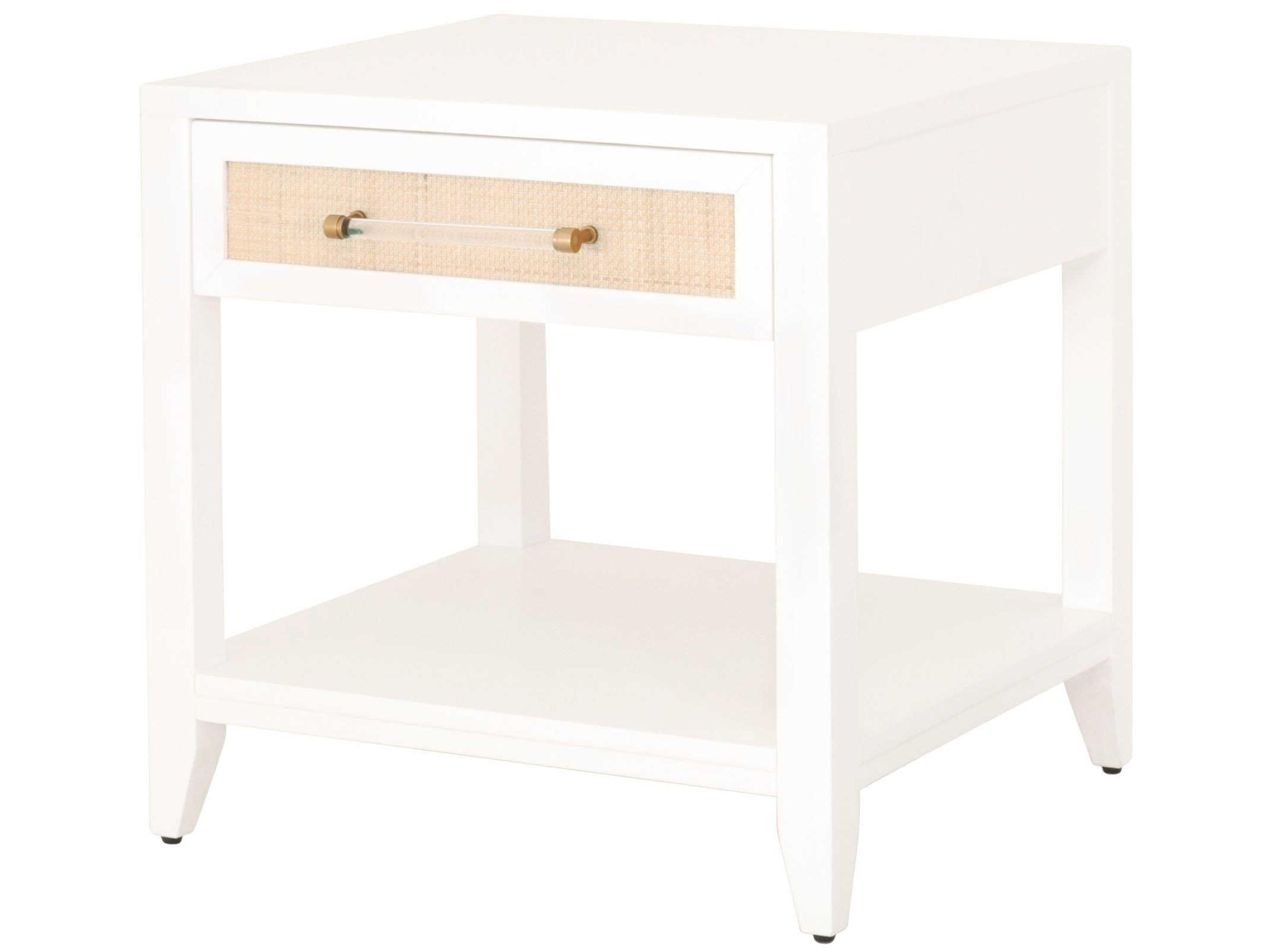 Essentials for Living Traditions Holland Rectangular Wood Matte White Natural Brushed Brass End Table