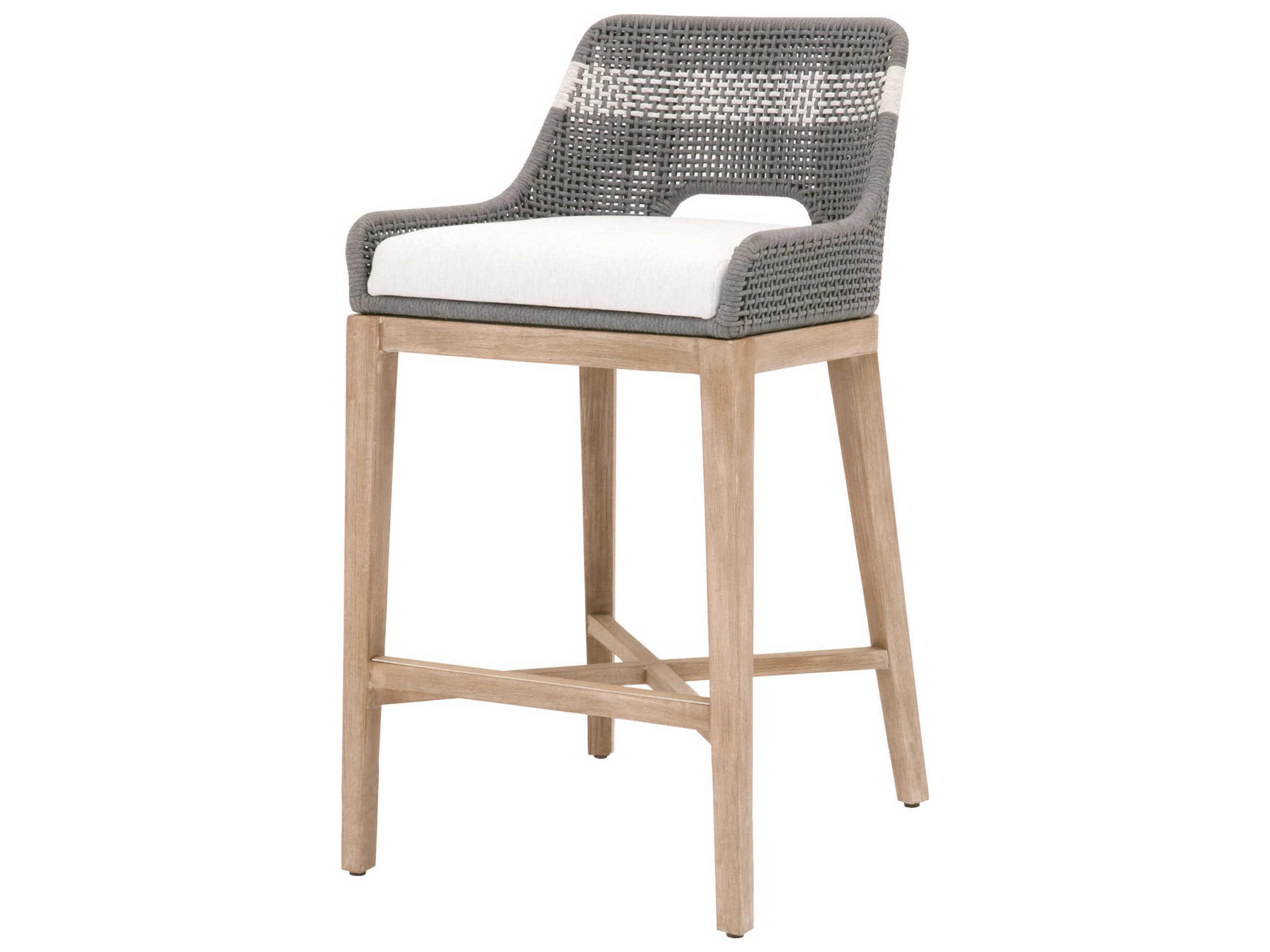 Essentials for Living Woven Tapestry Upholstered Mahogany Wood Dove White Gray Bar Stool