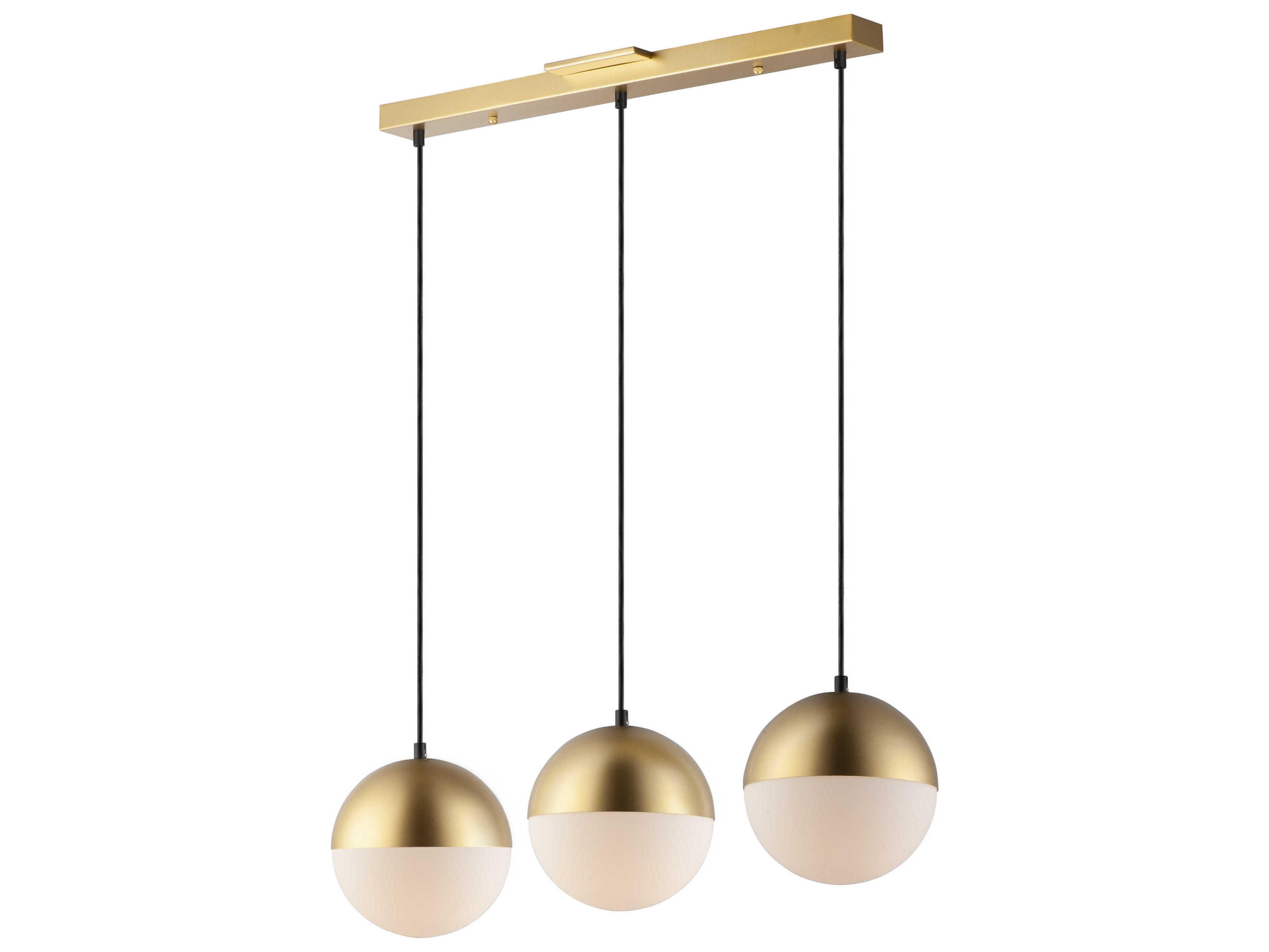 ET2 Half Moon 3-Light Metallic Gold Glass LED Globe Linear Island Pendant