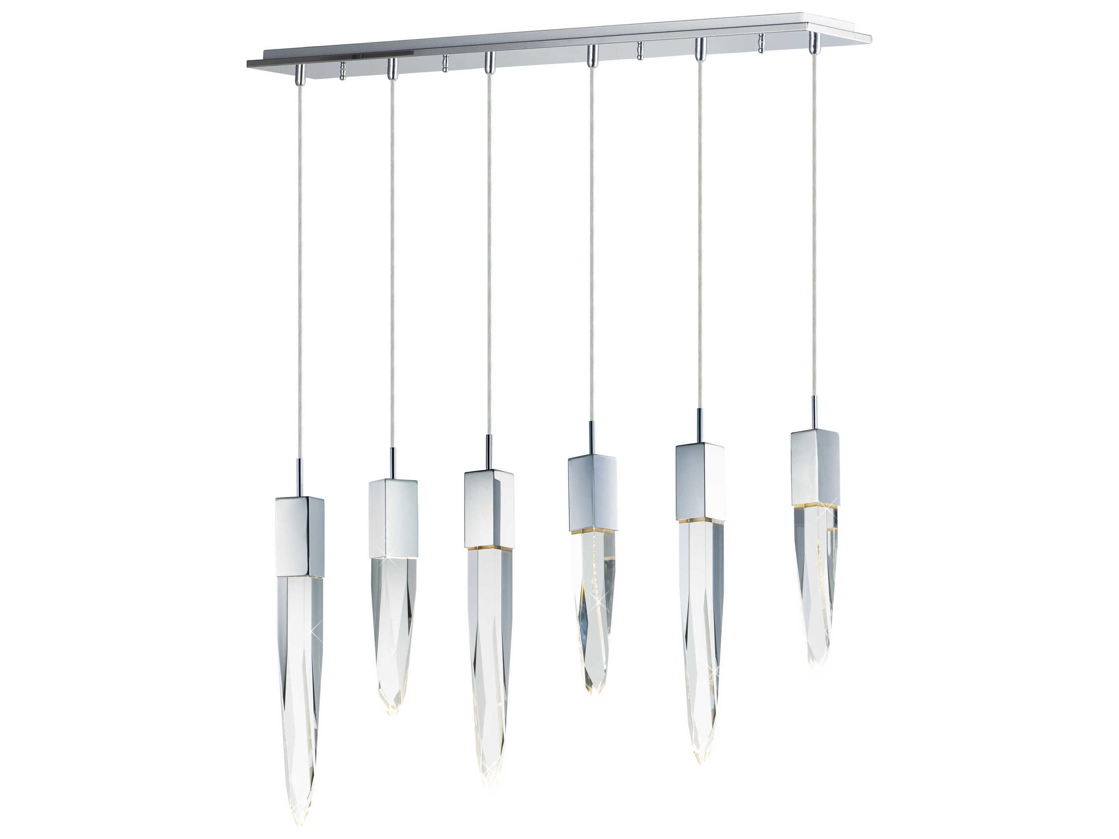 ET2 Quartz 6-Light Polished Chrome Clear Crystal Glass Linear Island Pendant