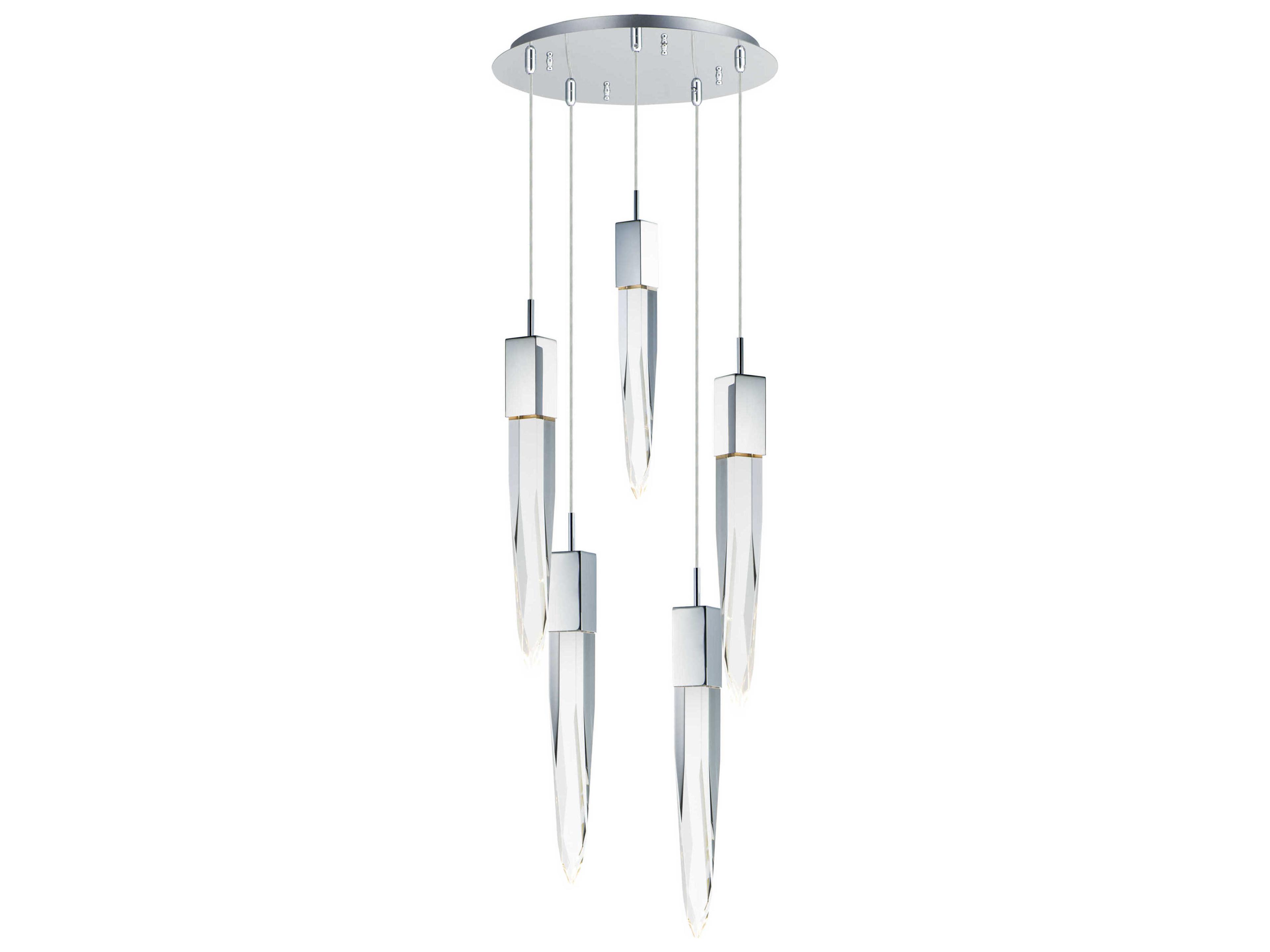 ET2 Quartz 5-Light Polished Chrome Clear Crystal Glass Tiered Pendant