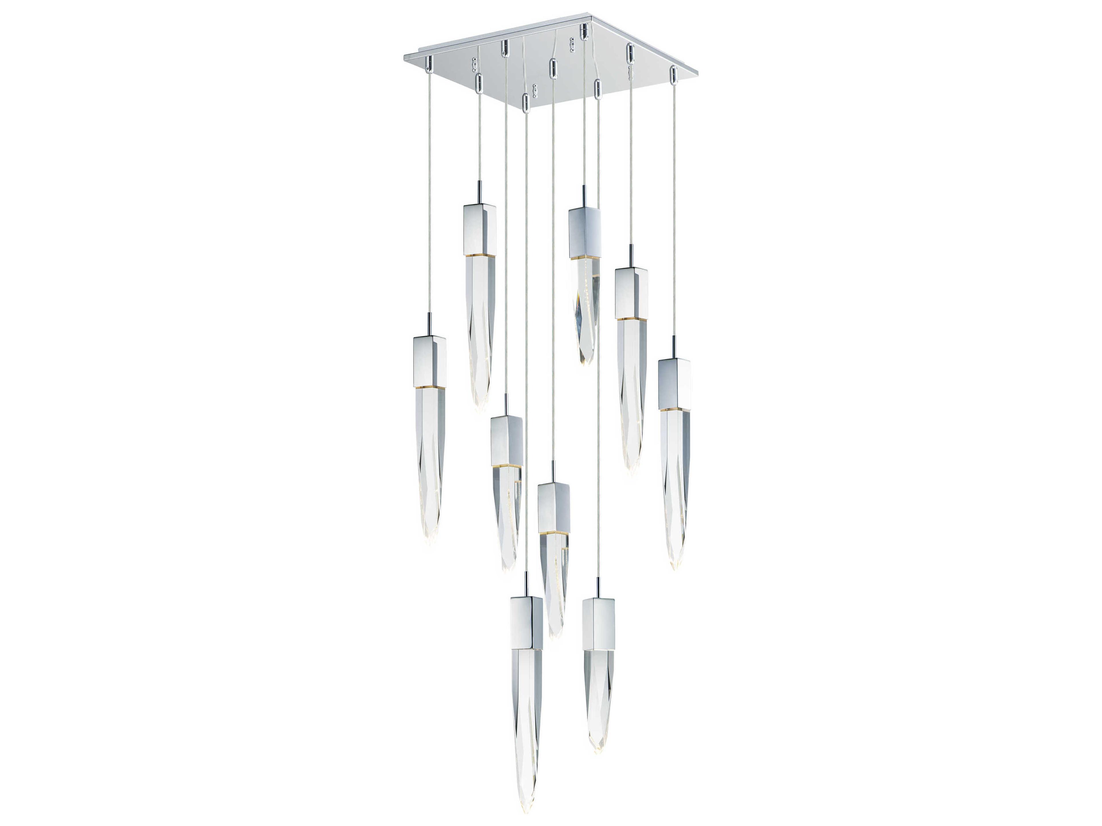 ET2 Quartz 9-Light Polished Chrome Clear Crystal Glass Tiered Pendant