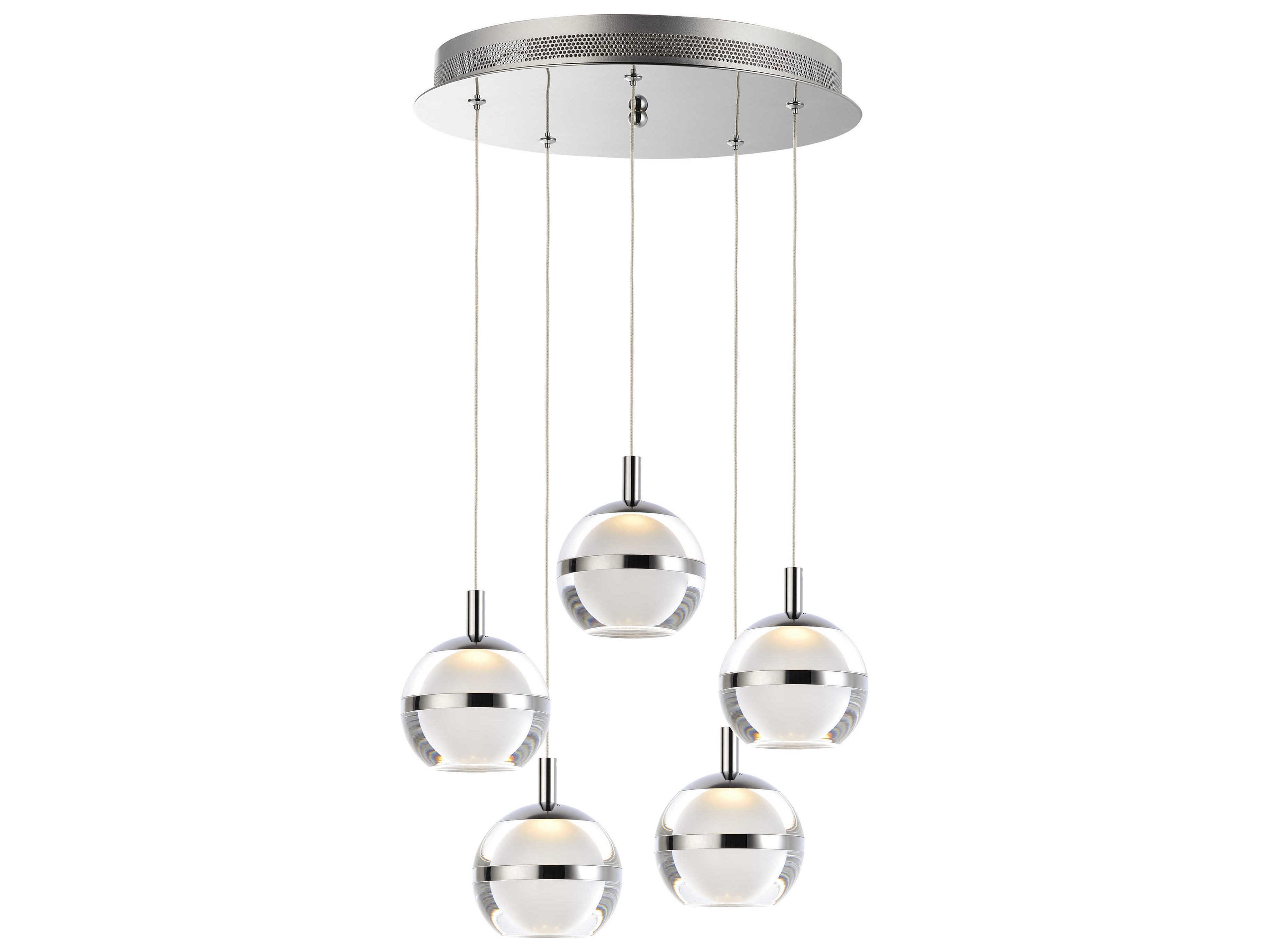 ET2 Swank 5-Light Polished Chrome LED Globe Tiered Pendant