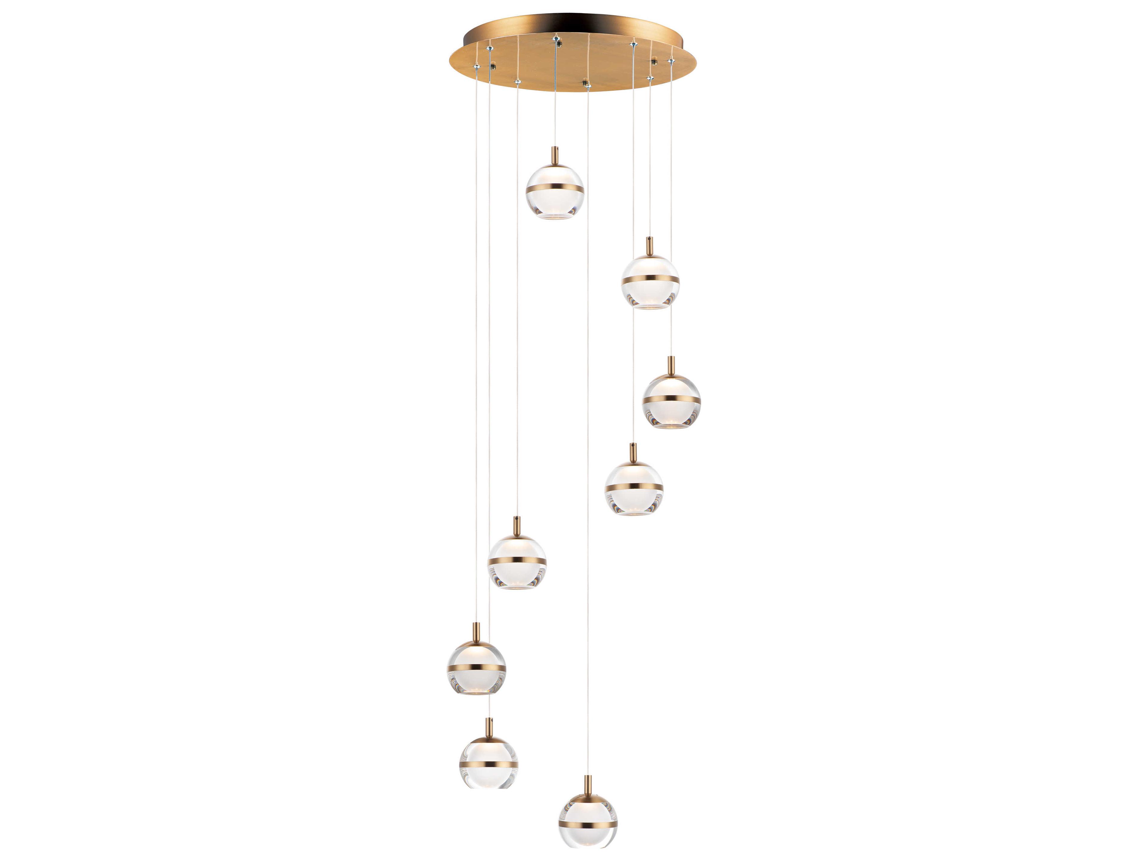 ET2 Swank 8-Light Natural Aged Brass LED Globe Tiered Pendant