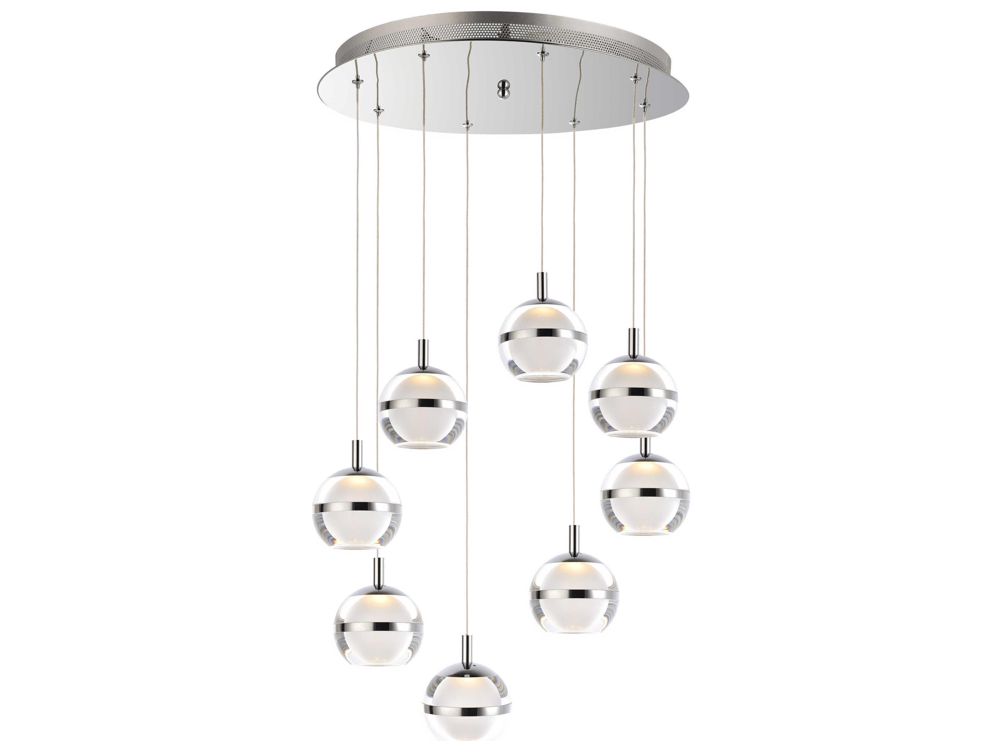 ET2 Swank 8-Light Polished Chrome LED Globe Tiered Pendant
