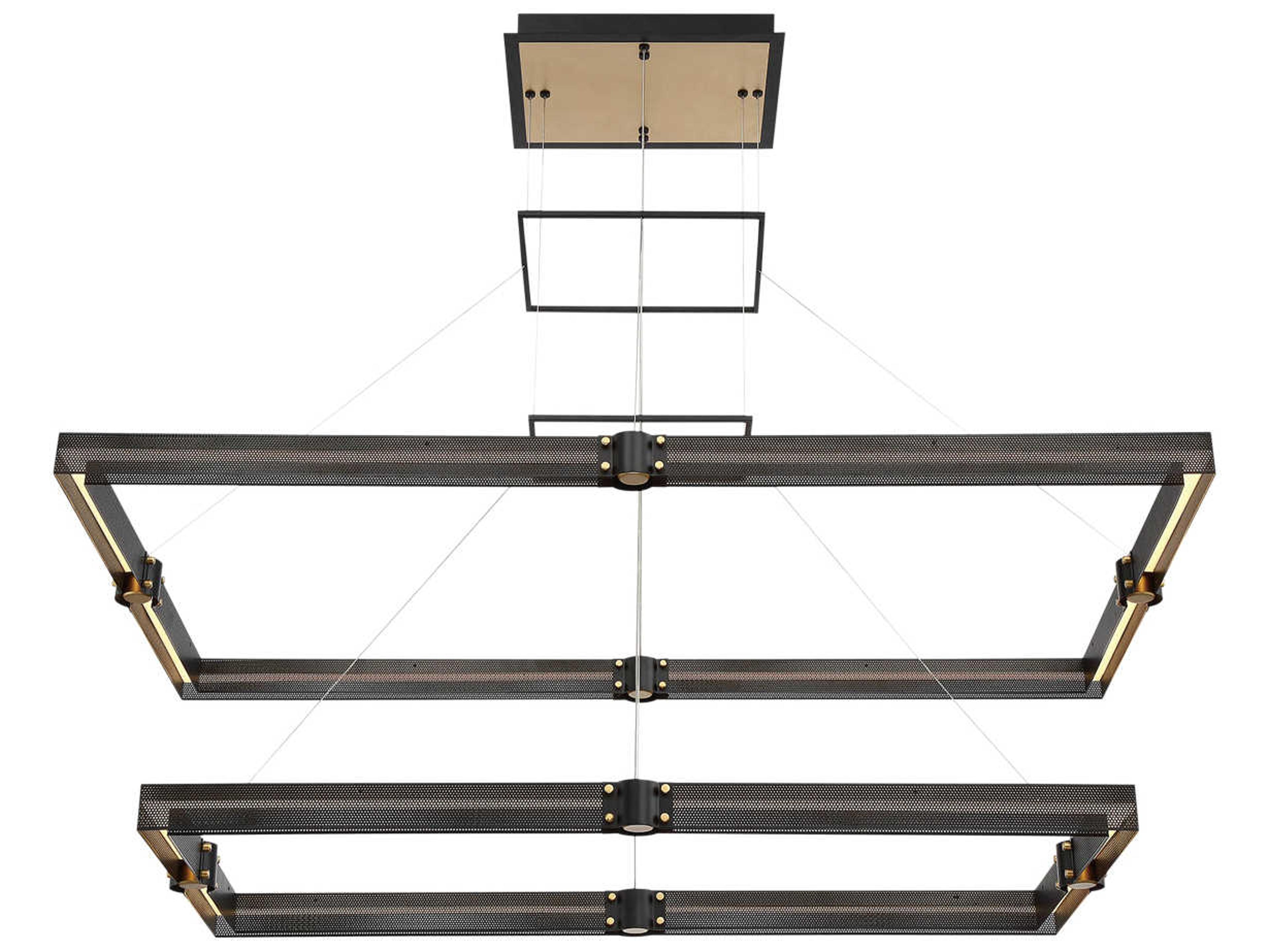Eurofase Admiral 1-Light Matte Black Gold Painting LED Geometric Linear Island Pendant