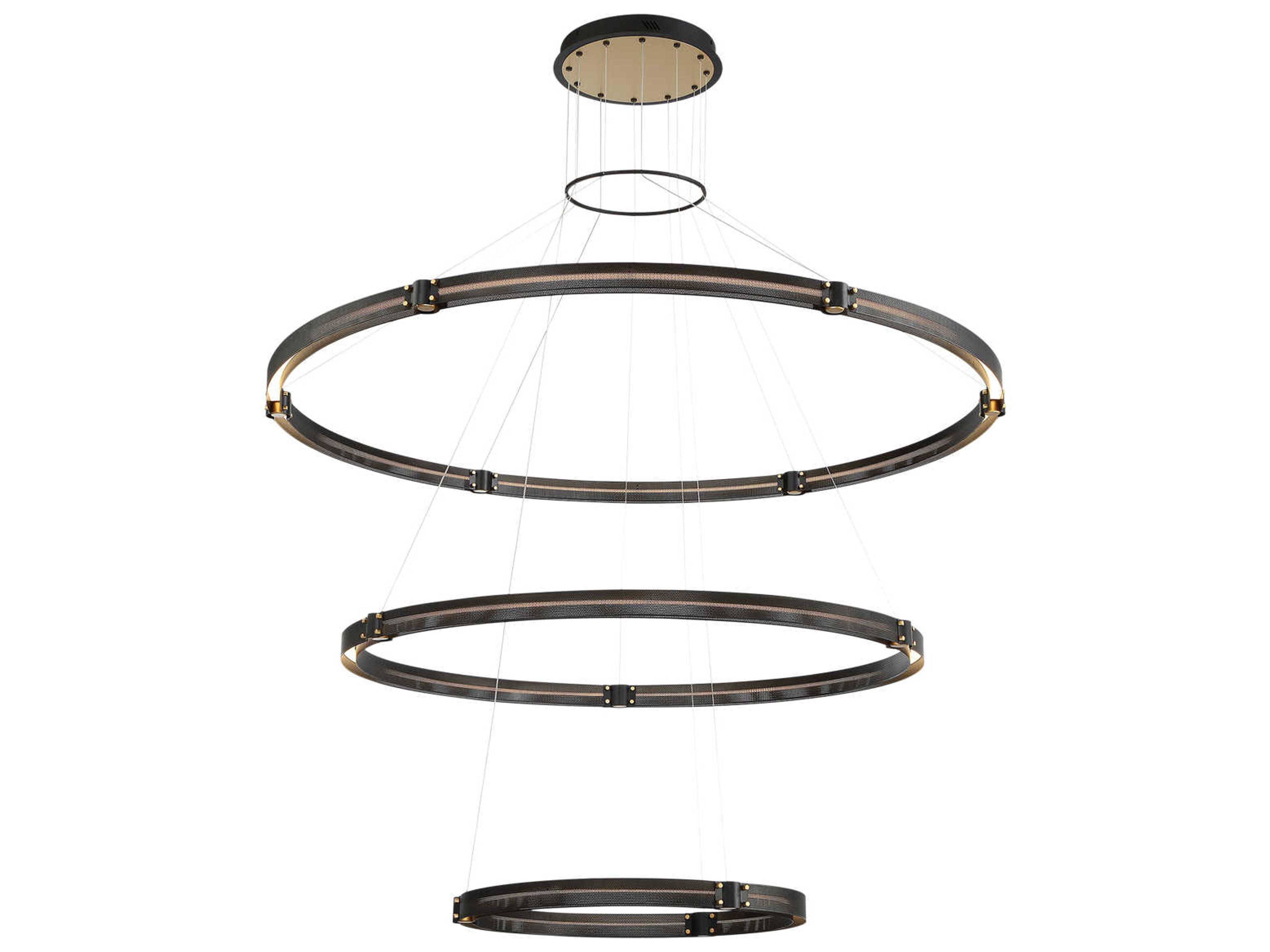 Eurofase Admiral 1-Light Matte Black Gold Painting LED Round Tiered Pendant