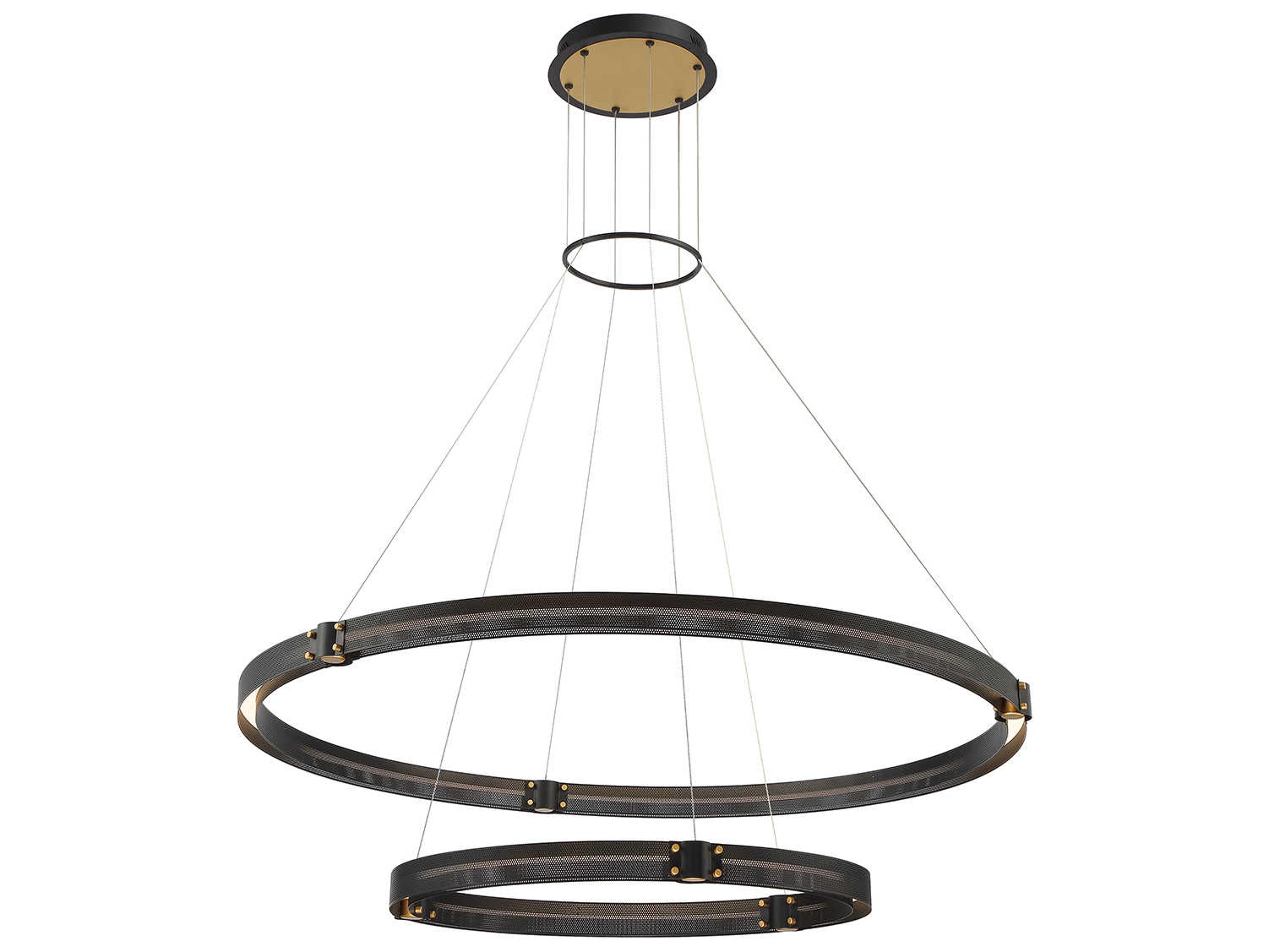 Eurofase Admiral 1-Light Matte Black Gold LED Round Tiered Pendant