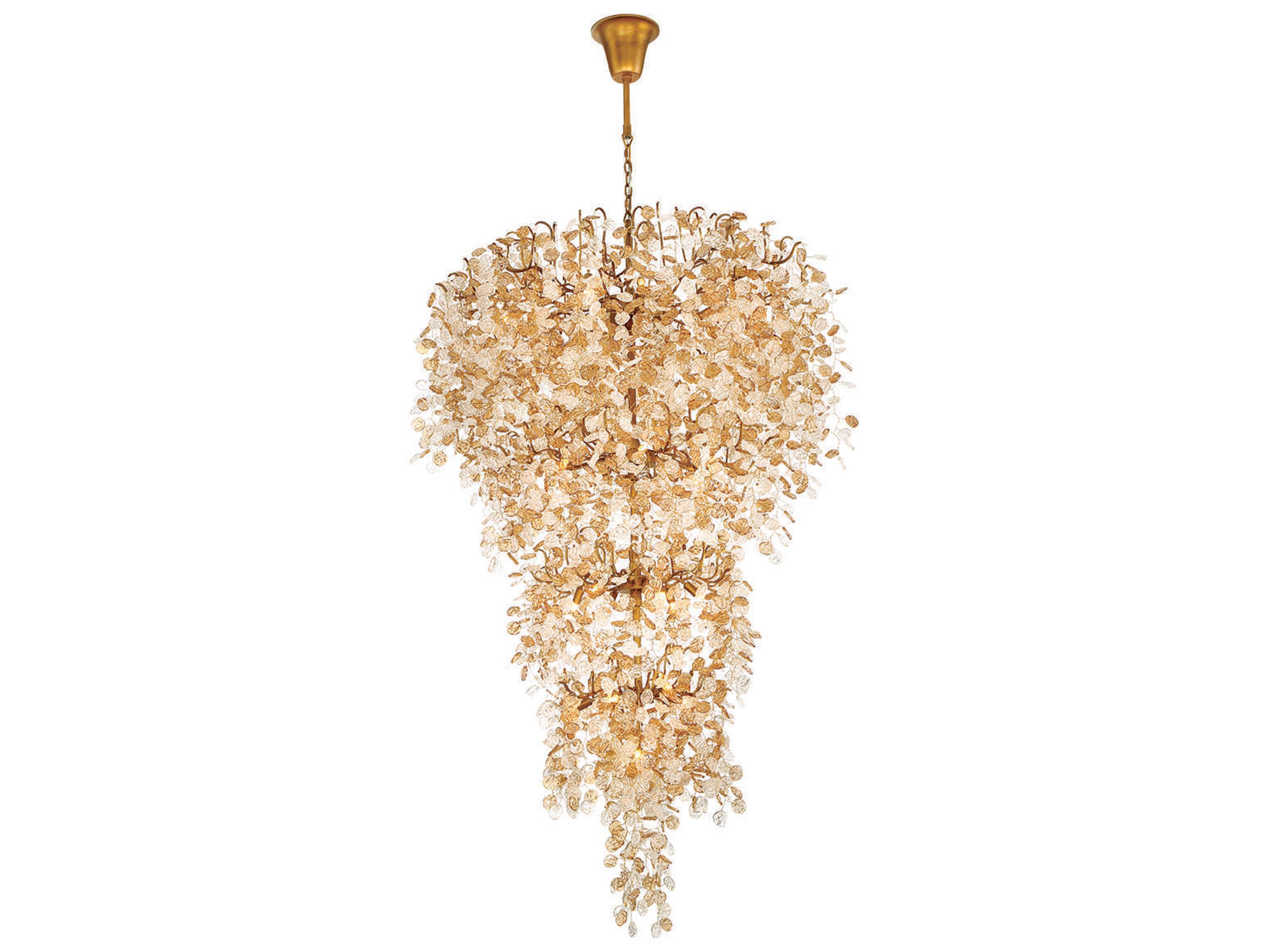 Eurofase Campobasso 33-Light Antique Gold Glass Tiered Chandelier
