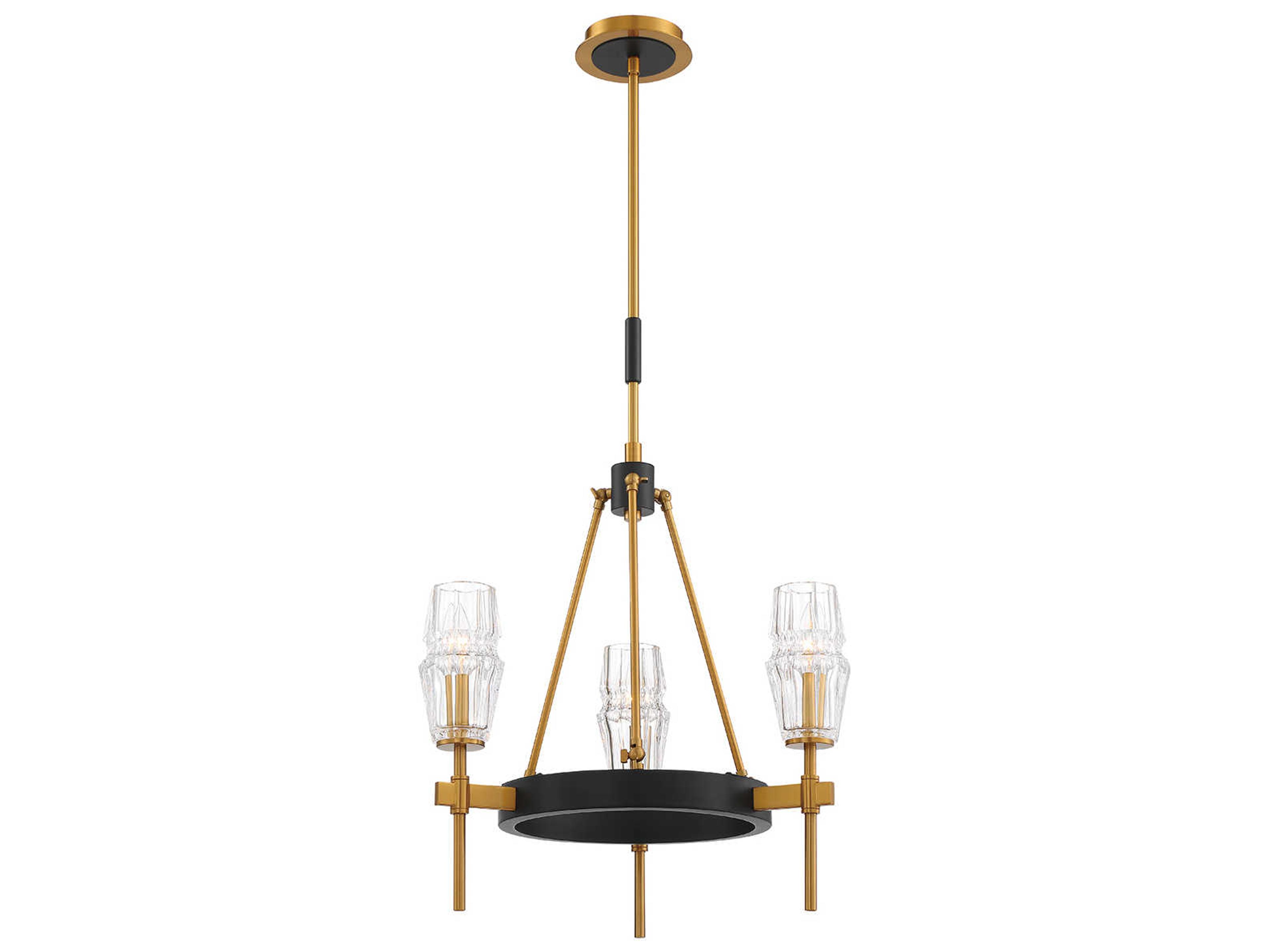 Eurofase Gladstone 3-Light Antique Brass Black Glass Chandelier