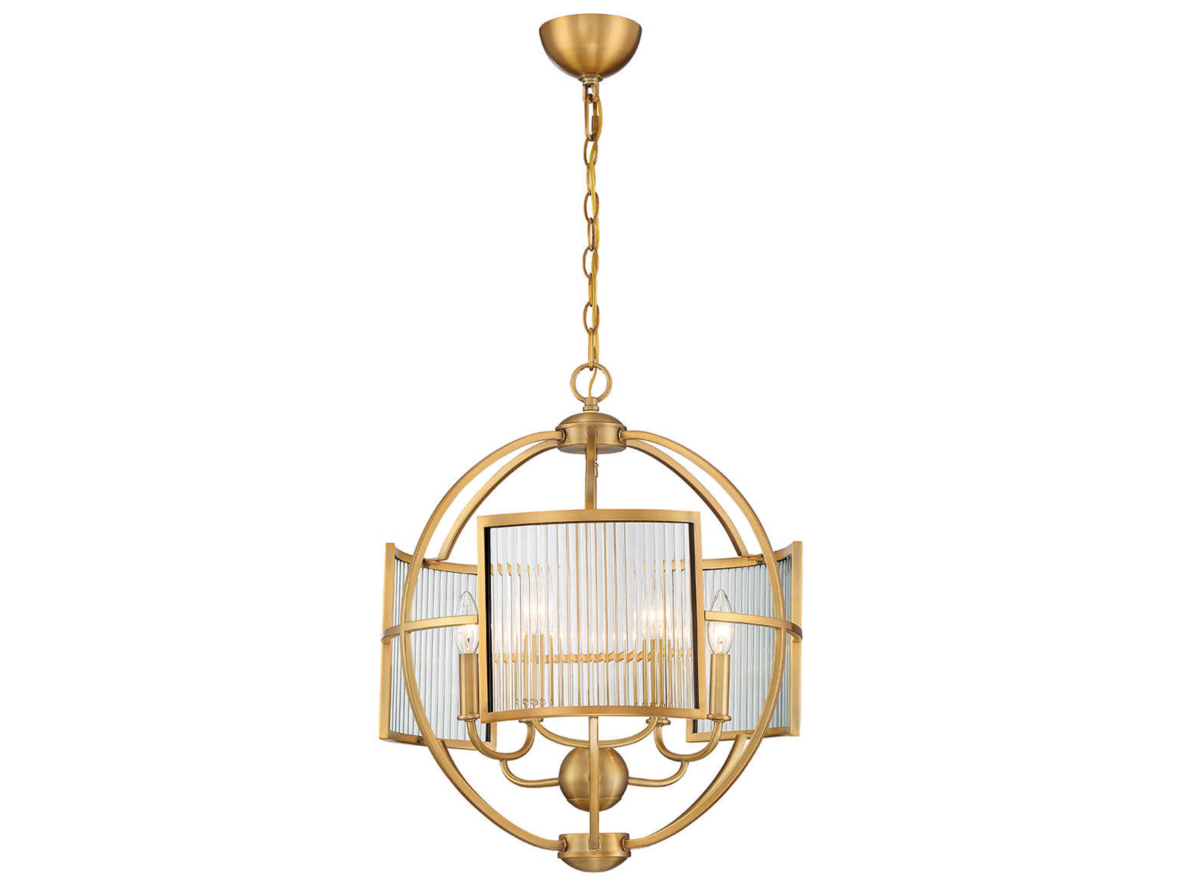 Eurofase Manilow 6-Light Brass Glass Candelabra Geometric Chandelier