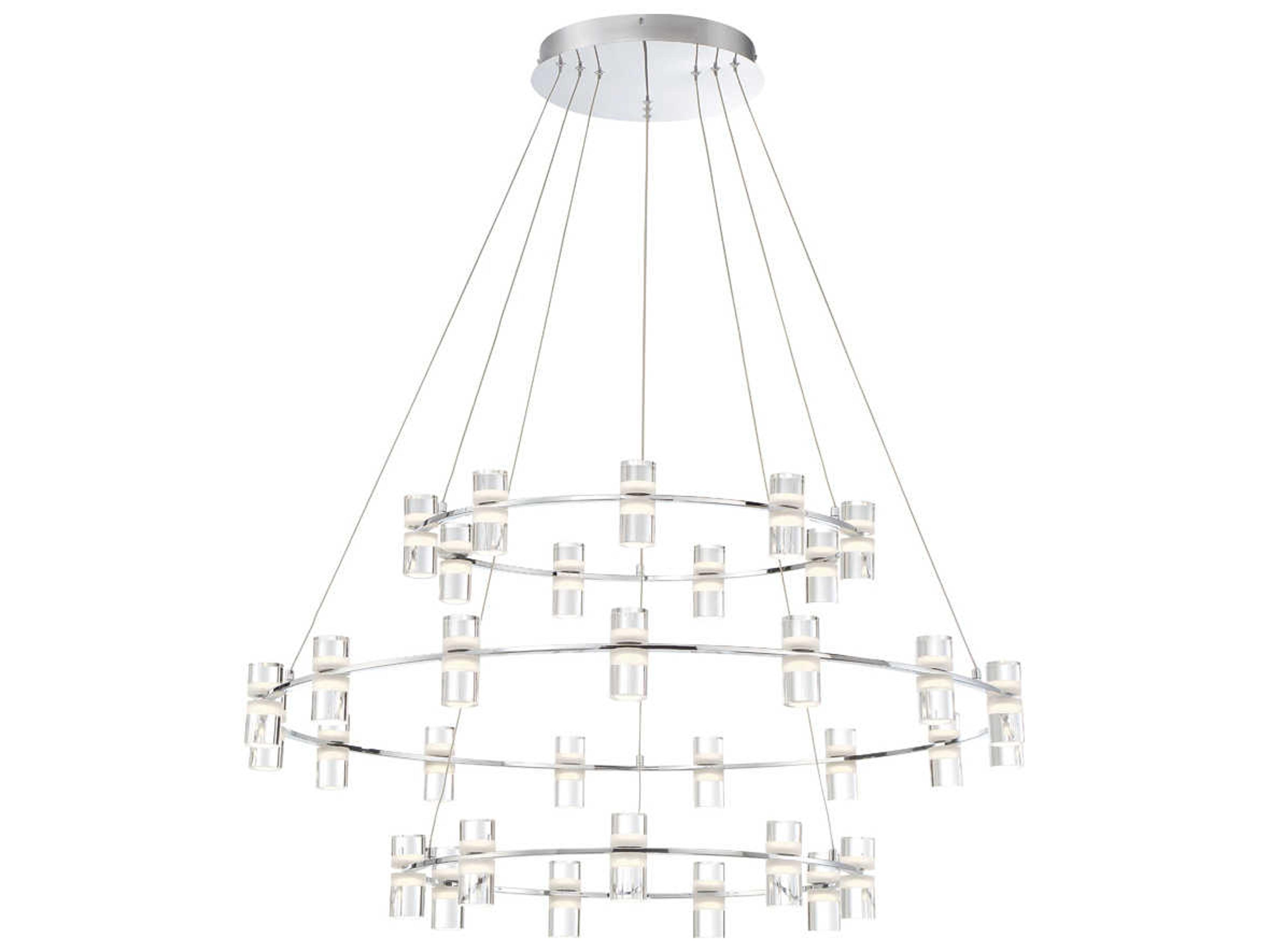 Eurofase Netto 33-Light Chrome LED Cylinder Tiered Chandelier