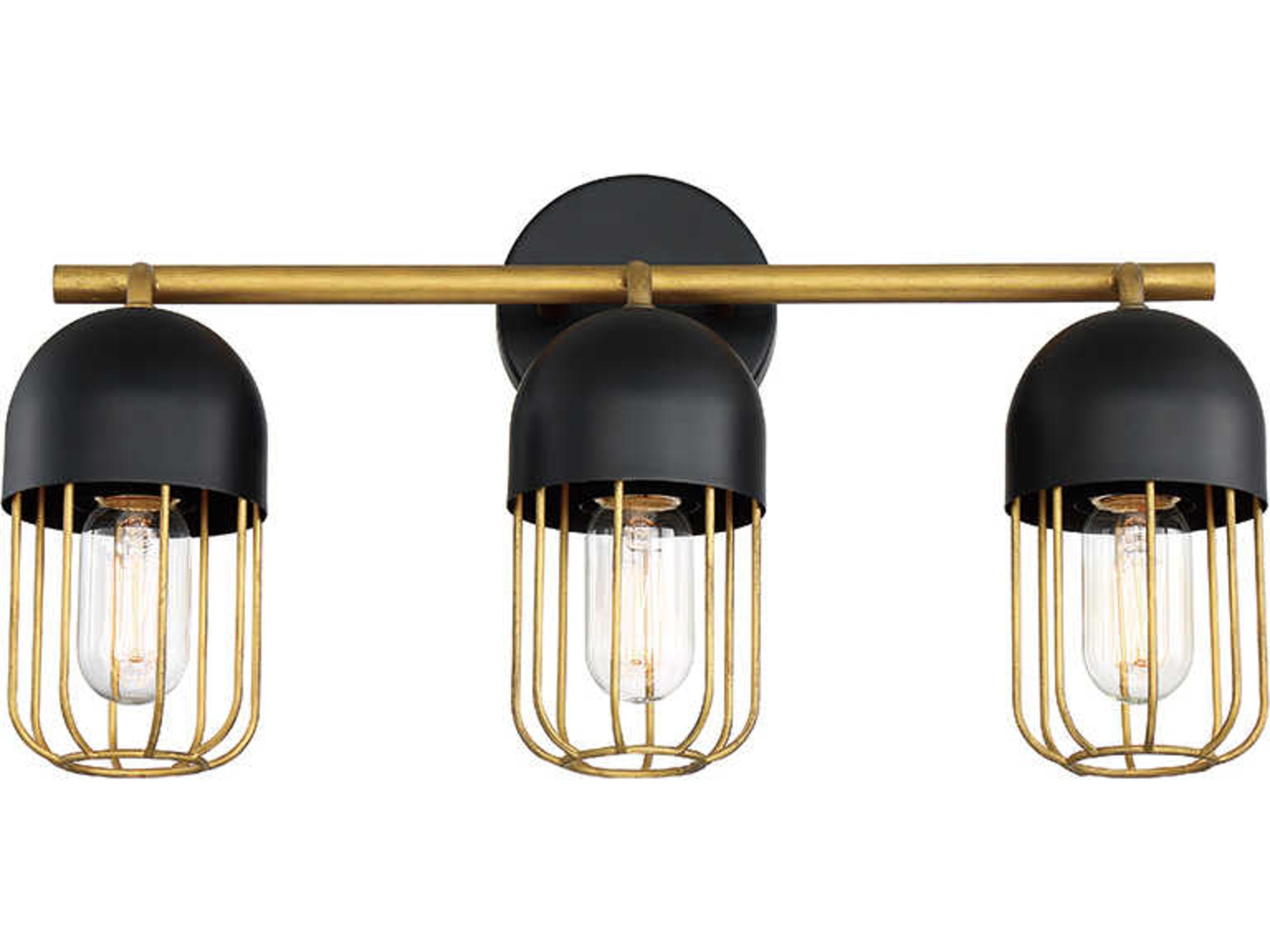 Eurofase Palmerston 3-Light Matte Black Gold Vanity Light