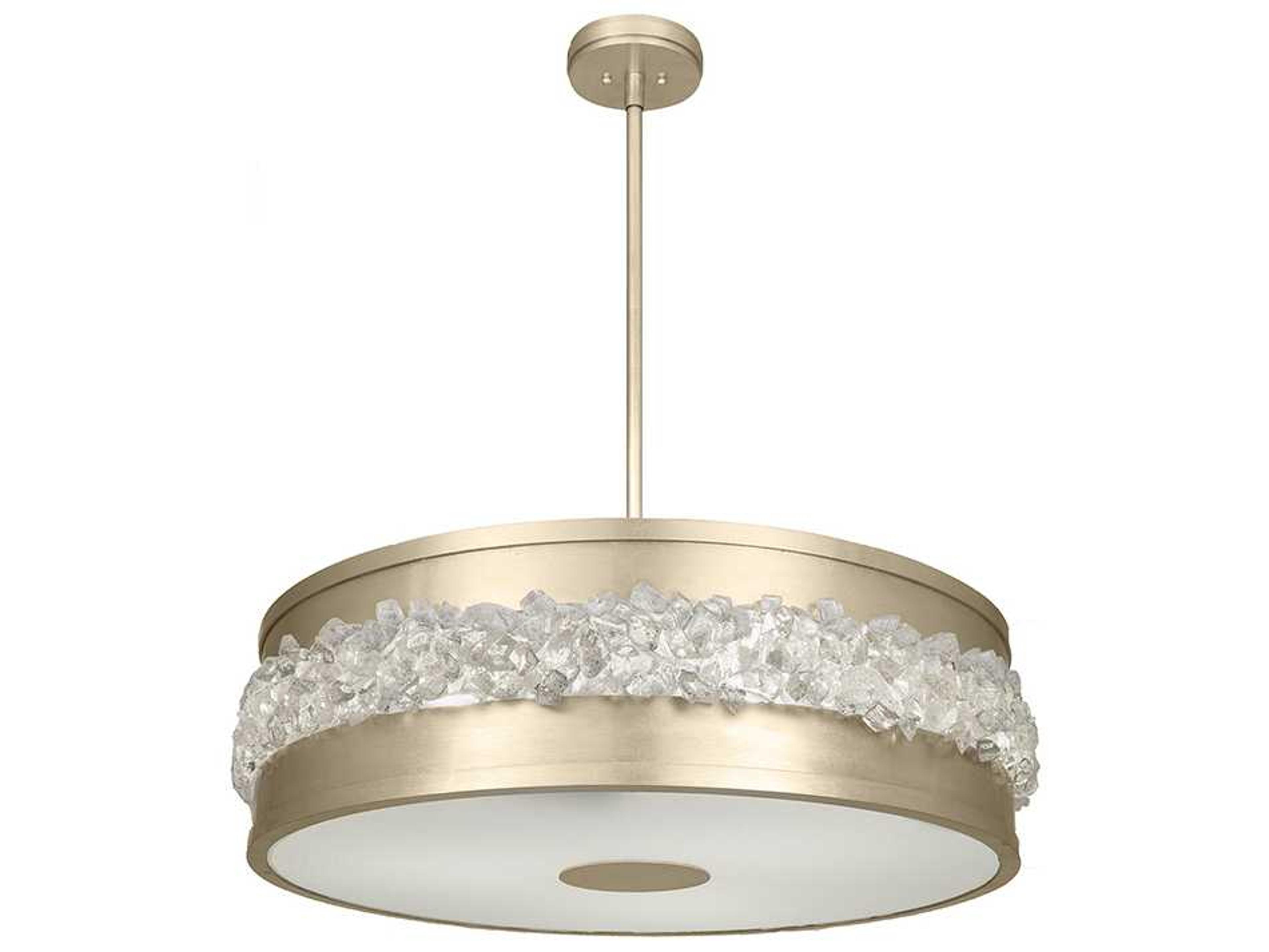 Fine Art Handcrafted Lighting Arctic Halo 3-Light Gold Crystal Glass Drum Pendant