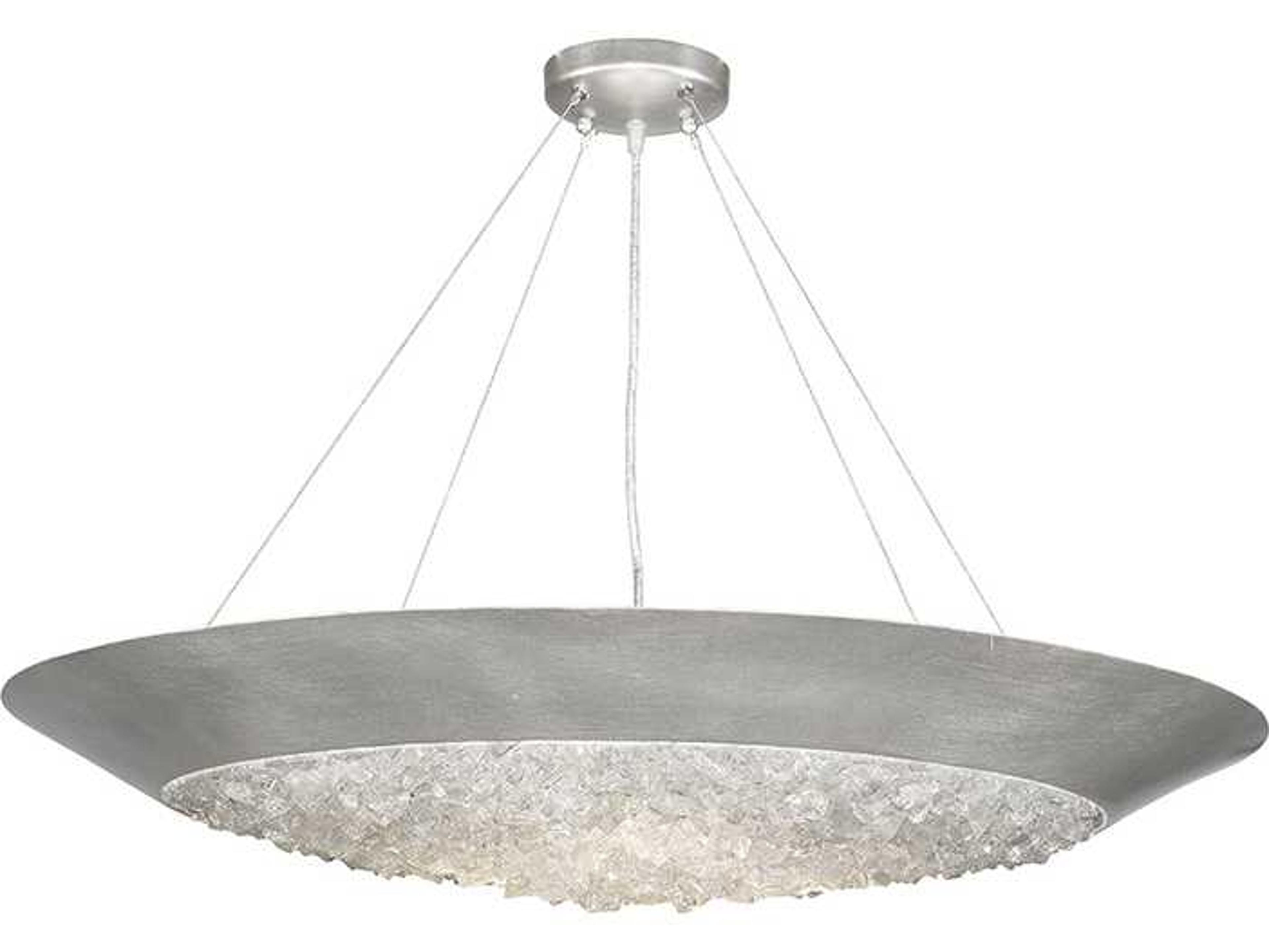 Fine Art Handcrafted Lighting Arctic Halo 3-Light Platinized Silver Leaf Crystal Glass Bowl Pendant