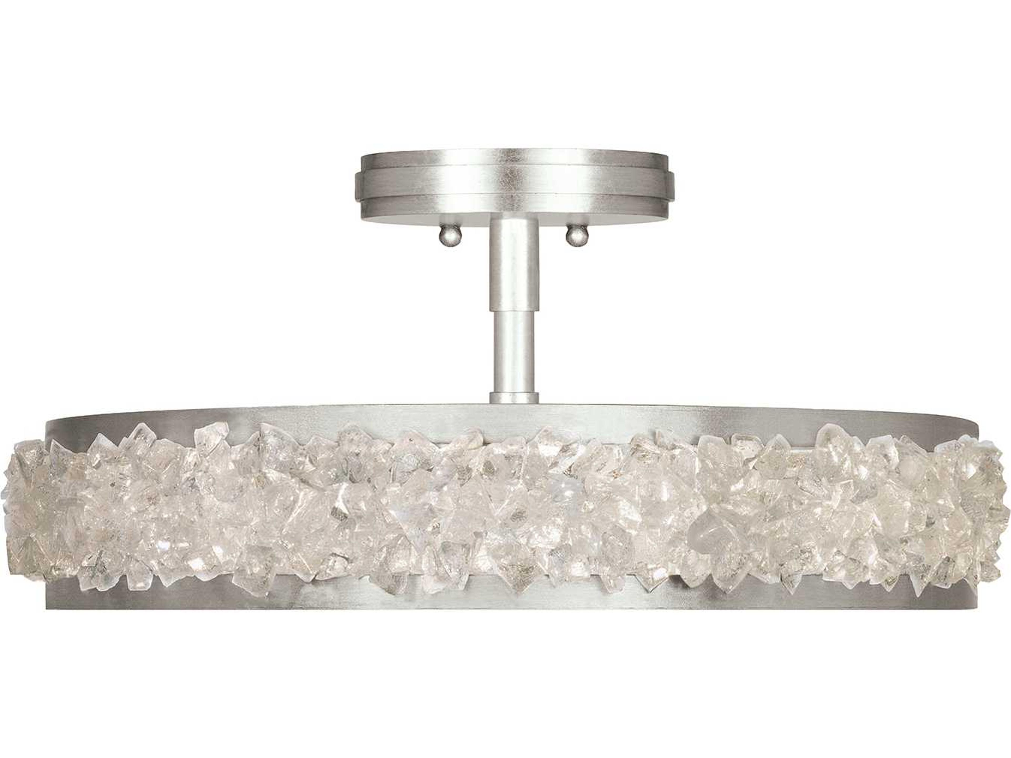 Fine Art Handcrafted Lighting Arctic Halo Silver Leaf Crystal Glass Semi Flush Mount