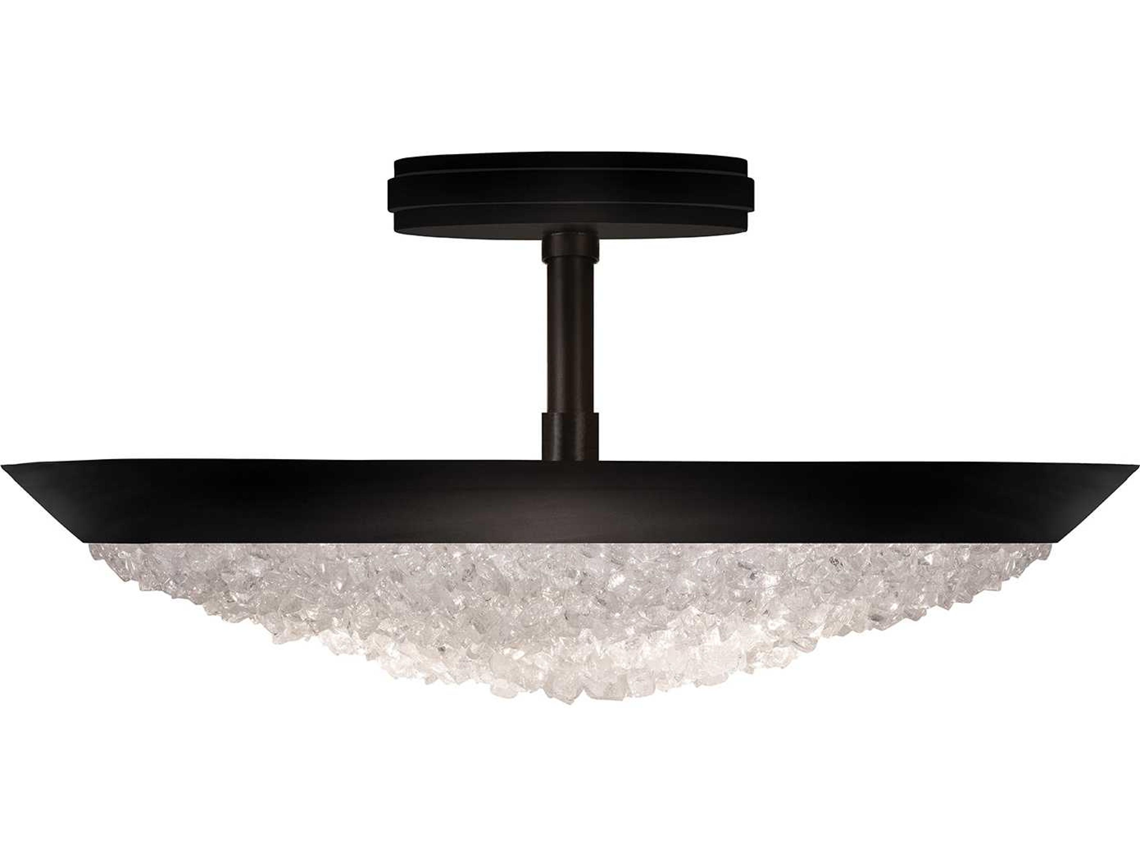 Fine Art Handcrafted Lighting Arctic Halo Matte Black Crystal Glass Bowl Semi Flush Mount