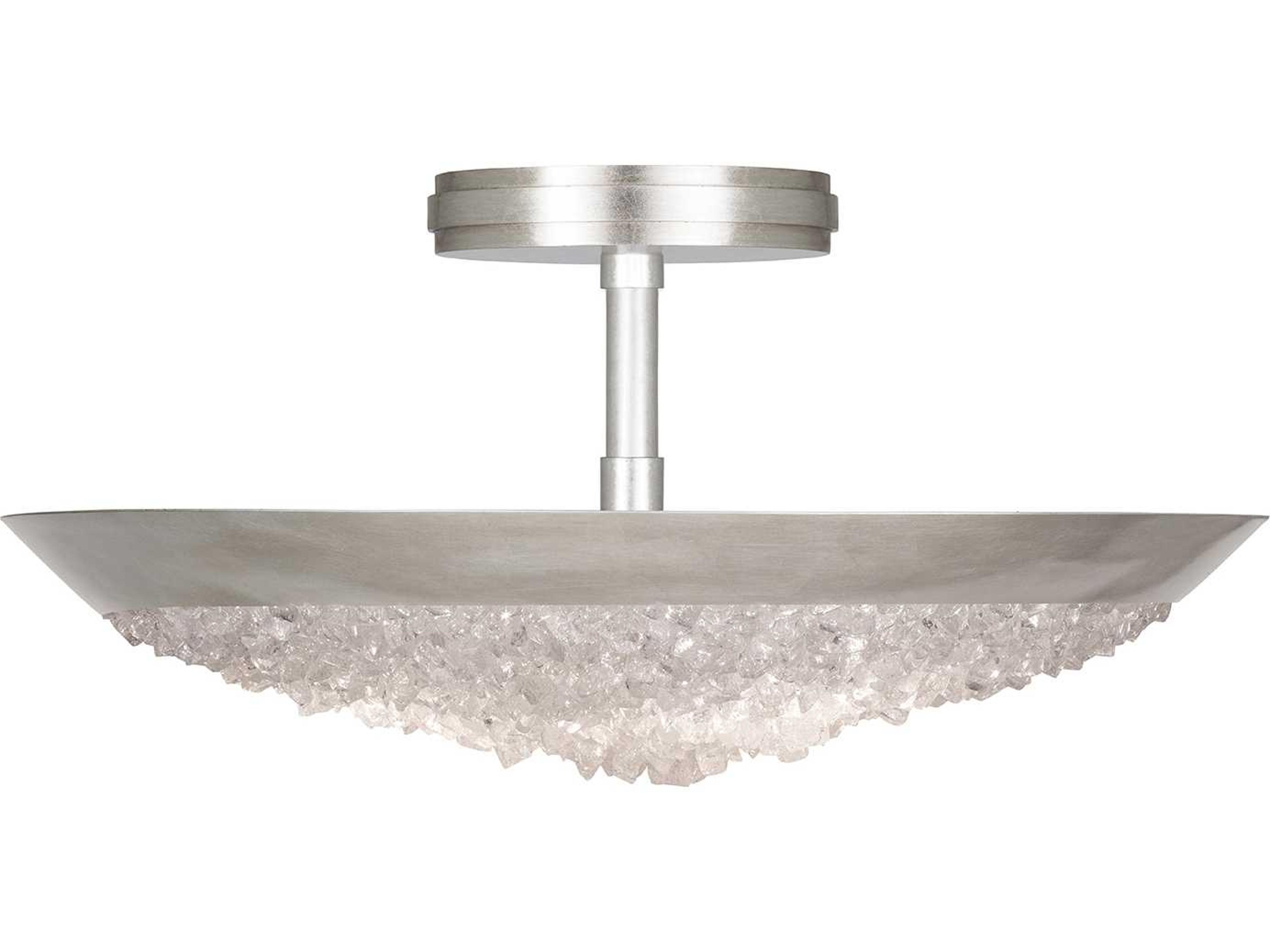 Fine Art Handcrafted Lighting Arctic Halo Silver Leaf Crystal Glass Bowl Semi Flush Mount