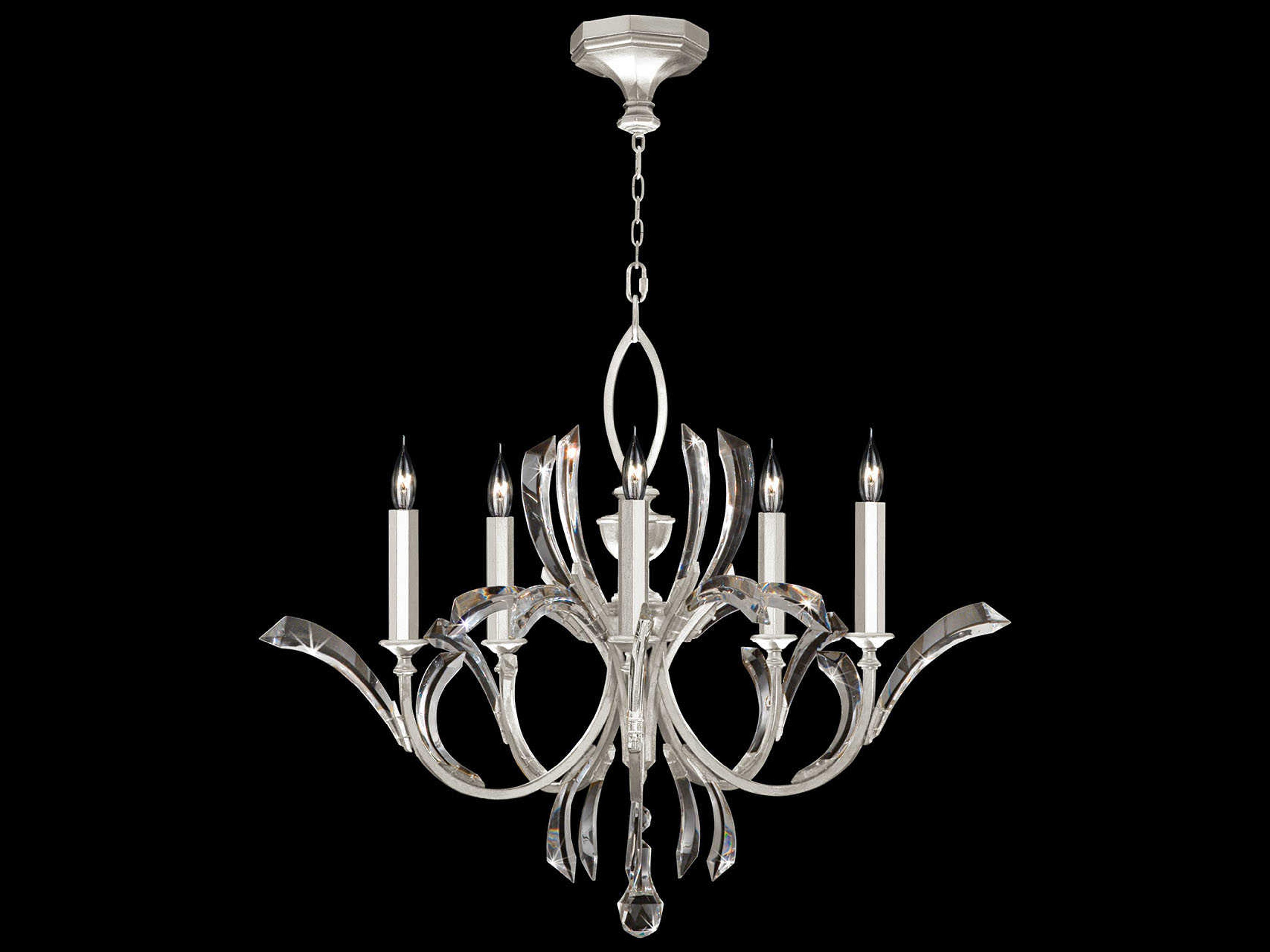 Fine Art Handcrafted Lighting Beveled Arcs 5-Light Silver Leaf Crystal Candelabra Chandelier