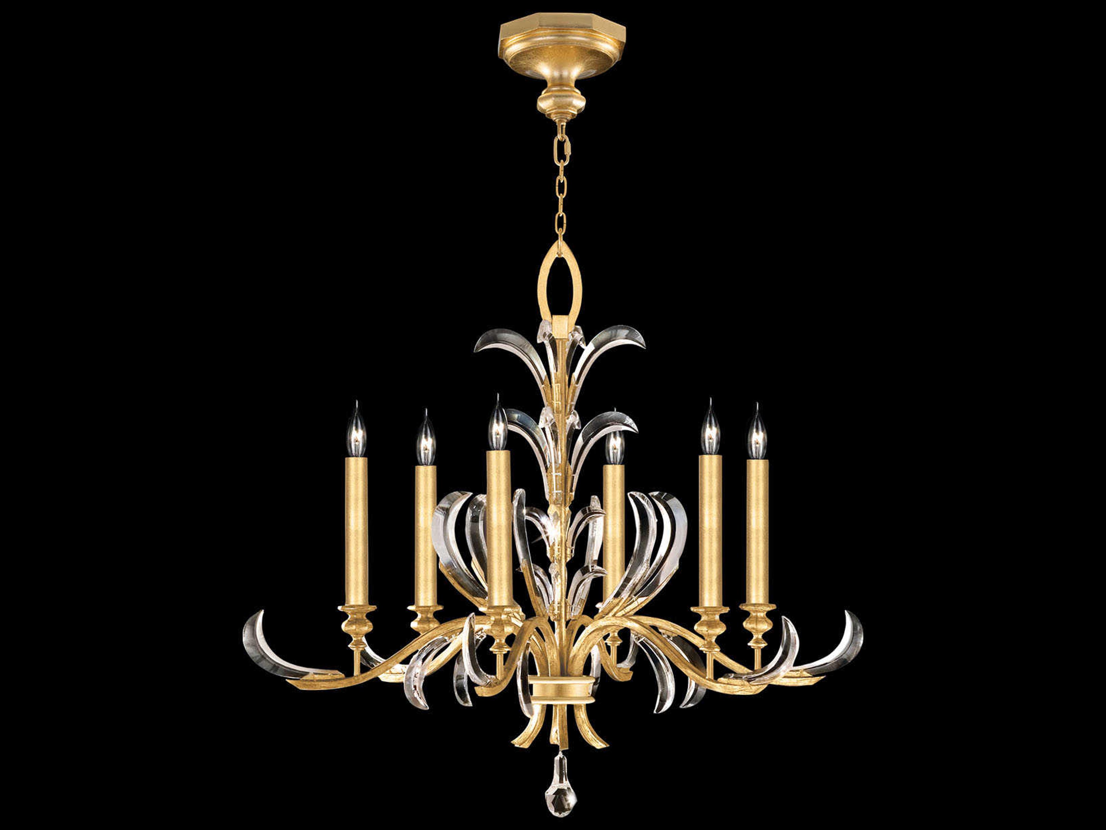 Fine Art Handcrafted Lighting Beveled Arcs 6-Light Gold Leaf Crystal Candelabra Chandelier