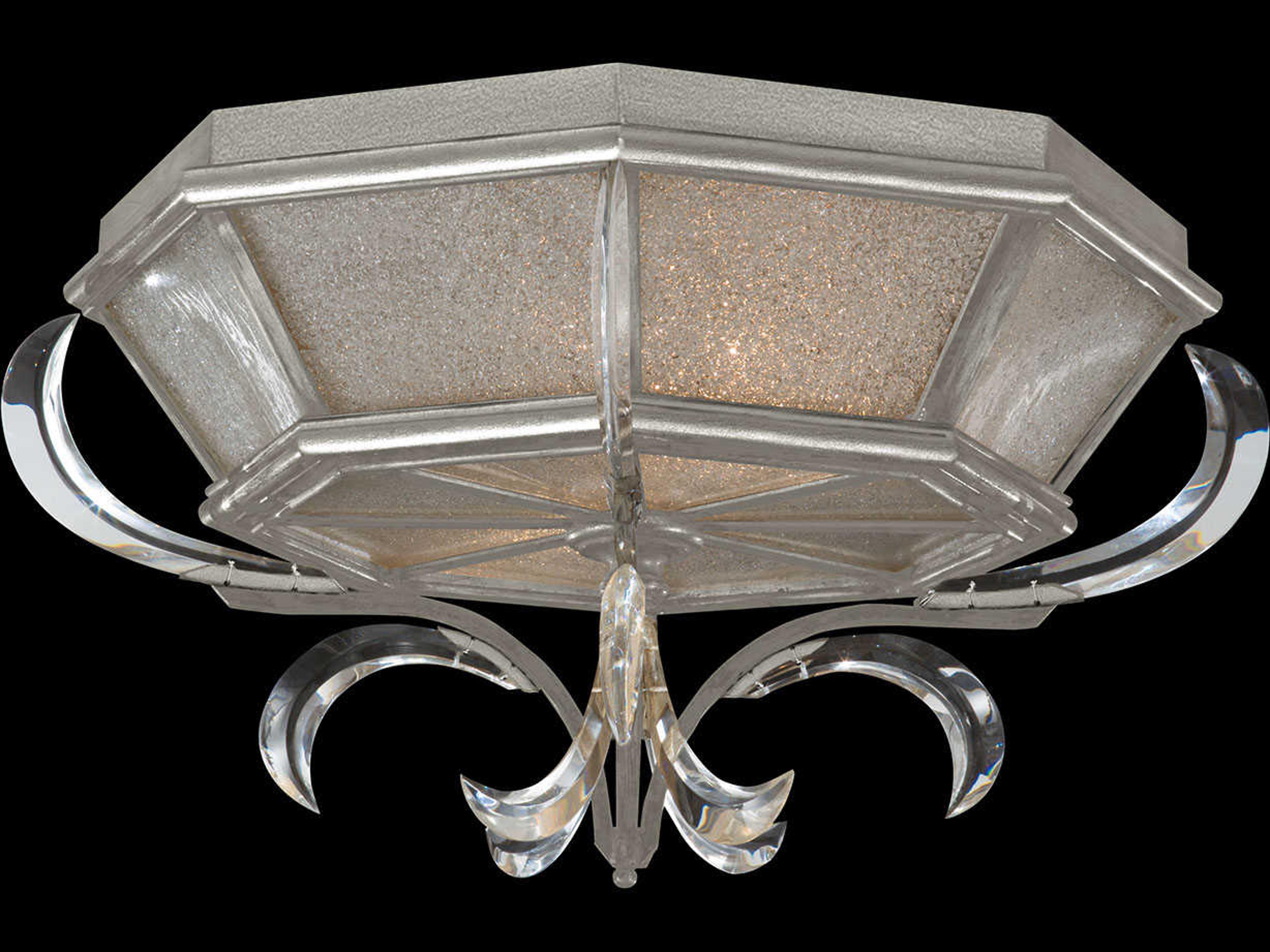 Fine Art Handcrafted Lighting Beveled Arcs 2-Light Silver Leaf Crystal Bell Flush Mount
