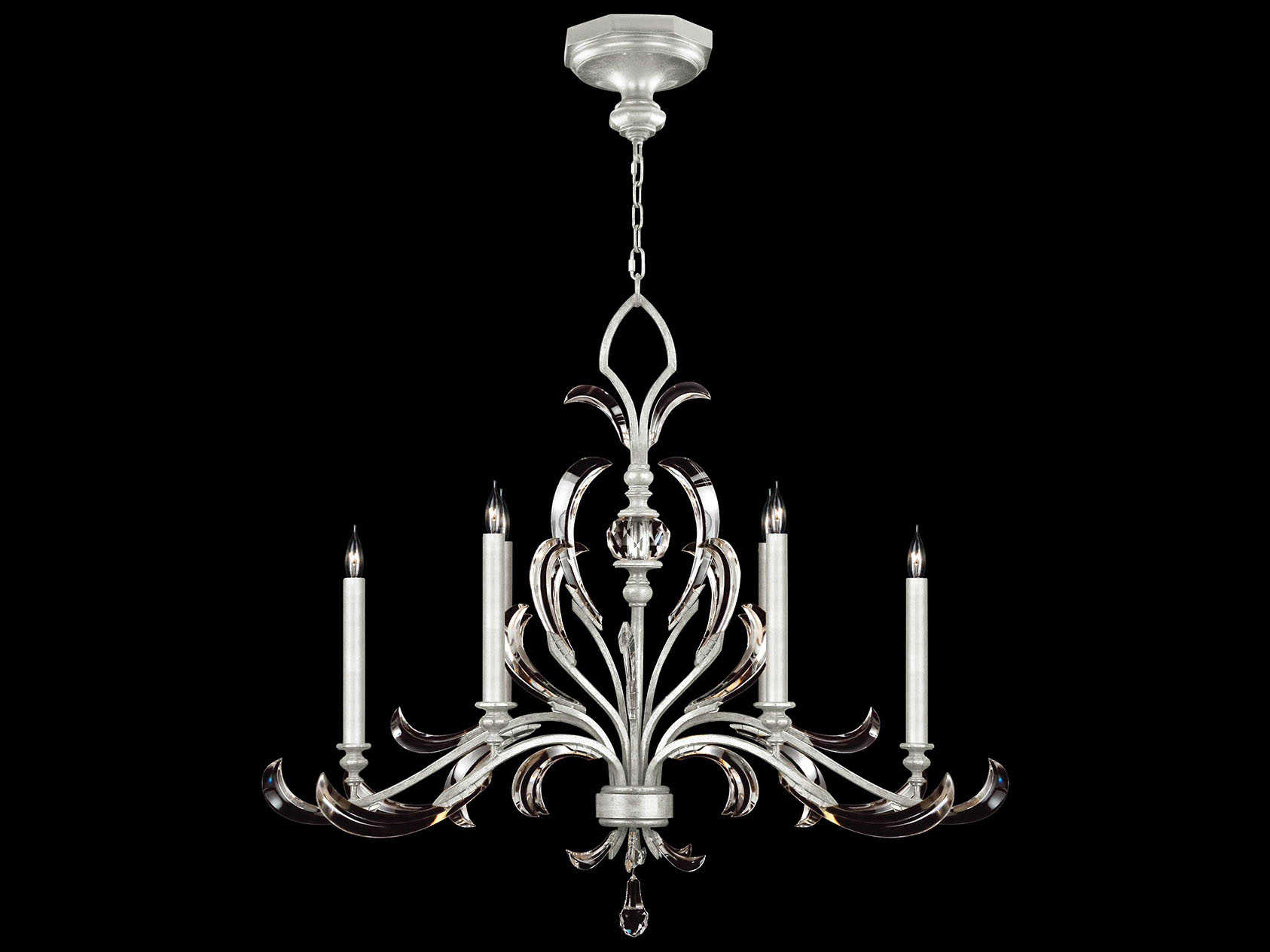 Fine Art Handcrafted Lighting Beveled Arcs 6-Light Silver Leaf Crystal Island Pendant