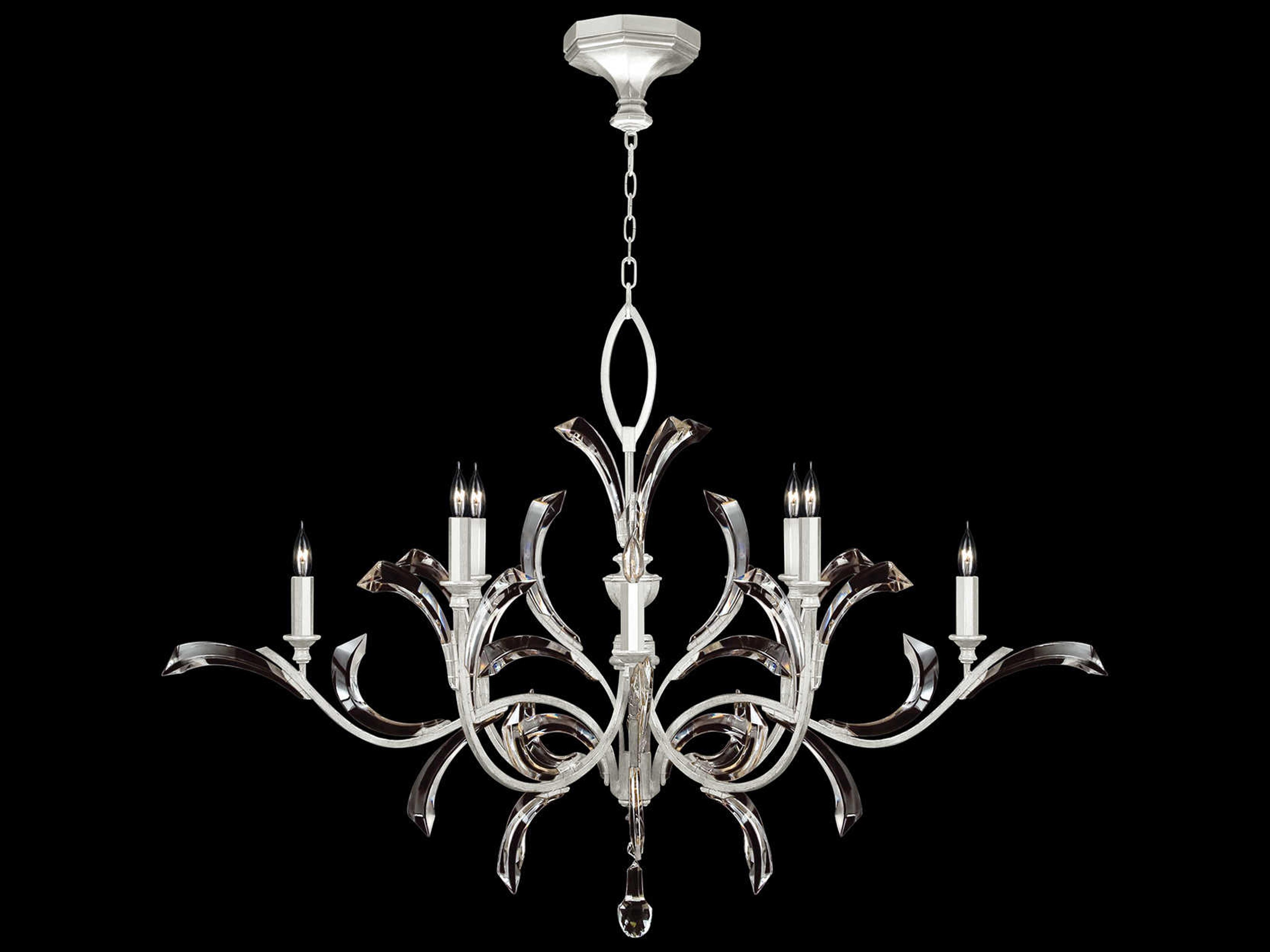 Fine Art Handcrafted Lighting Beveled Arcs 8-Light Silver Leaf Crystal Candelabra Chandelier