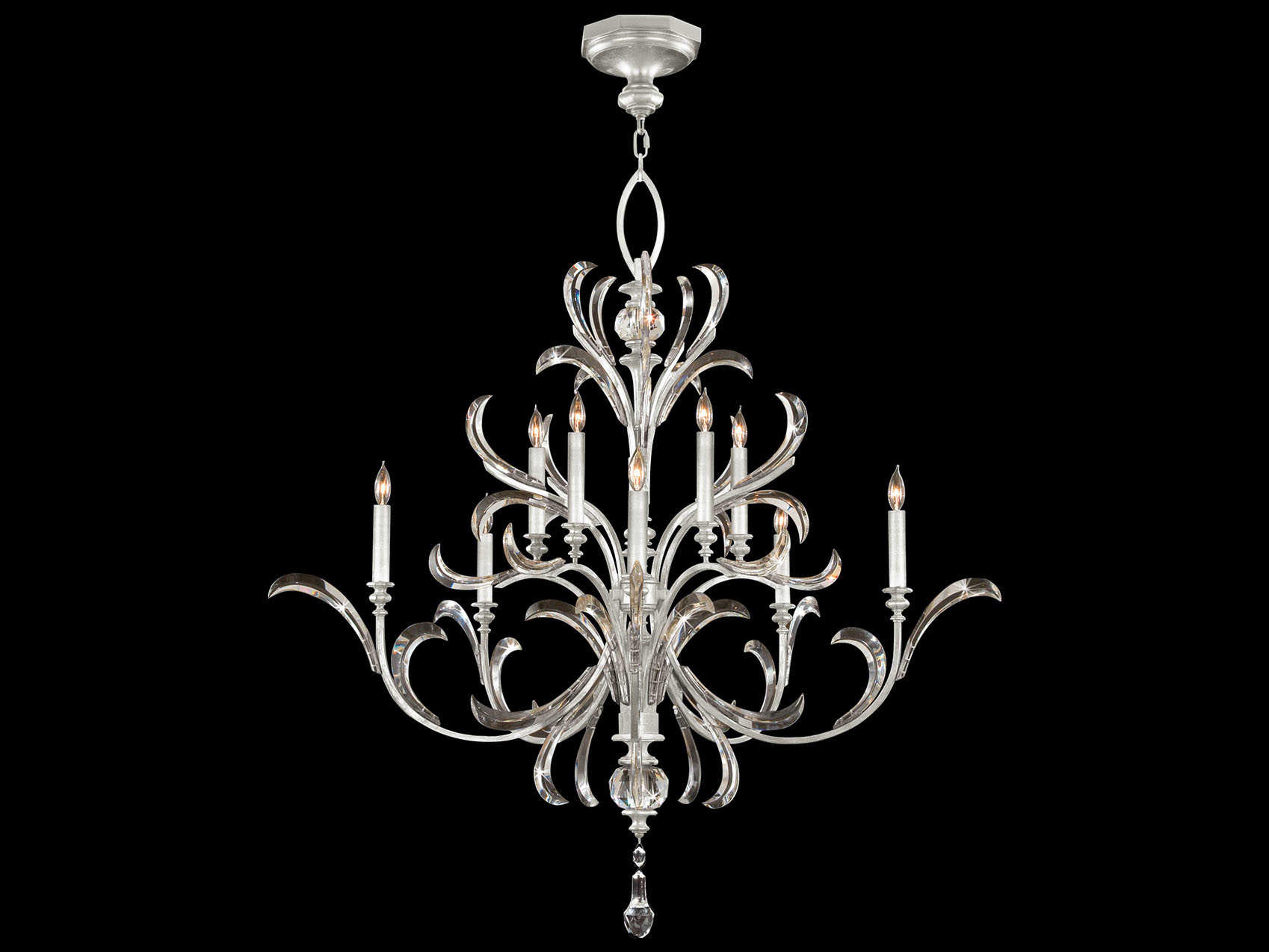 Fine Art Handcrafted Lighting Beveled Arcs 10-Light Silver Leaf Crystal Candelabra Chandelier