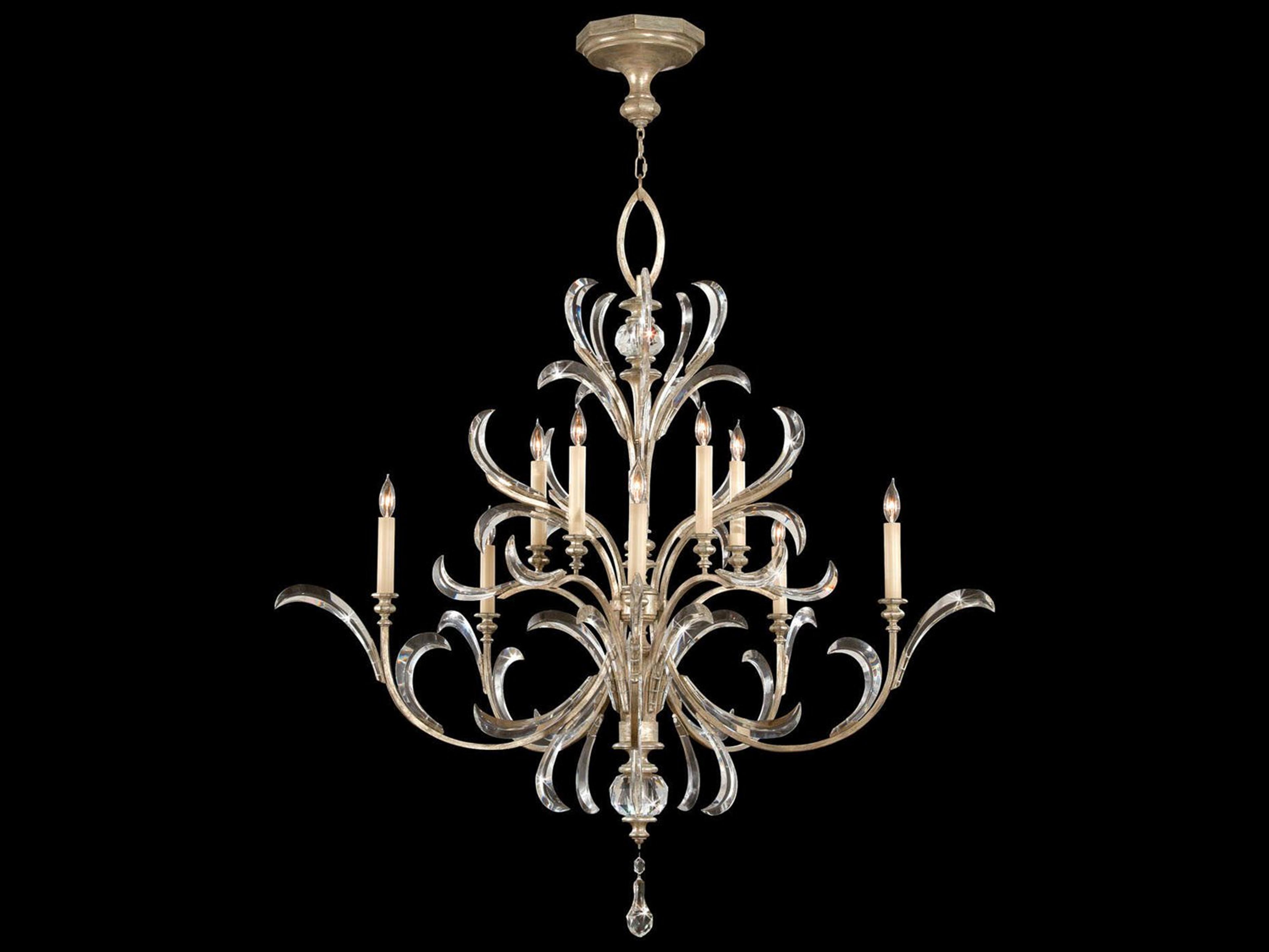 Fine Art Handcrafted Lighting Beveled Arcs 10-Light Silver Crystal Candelabra Chandelier