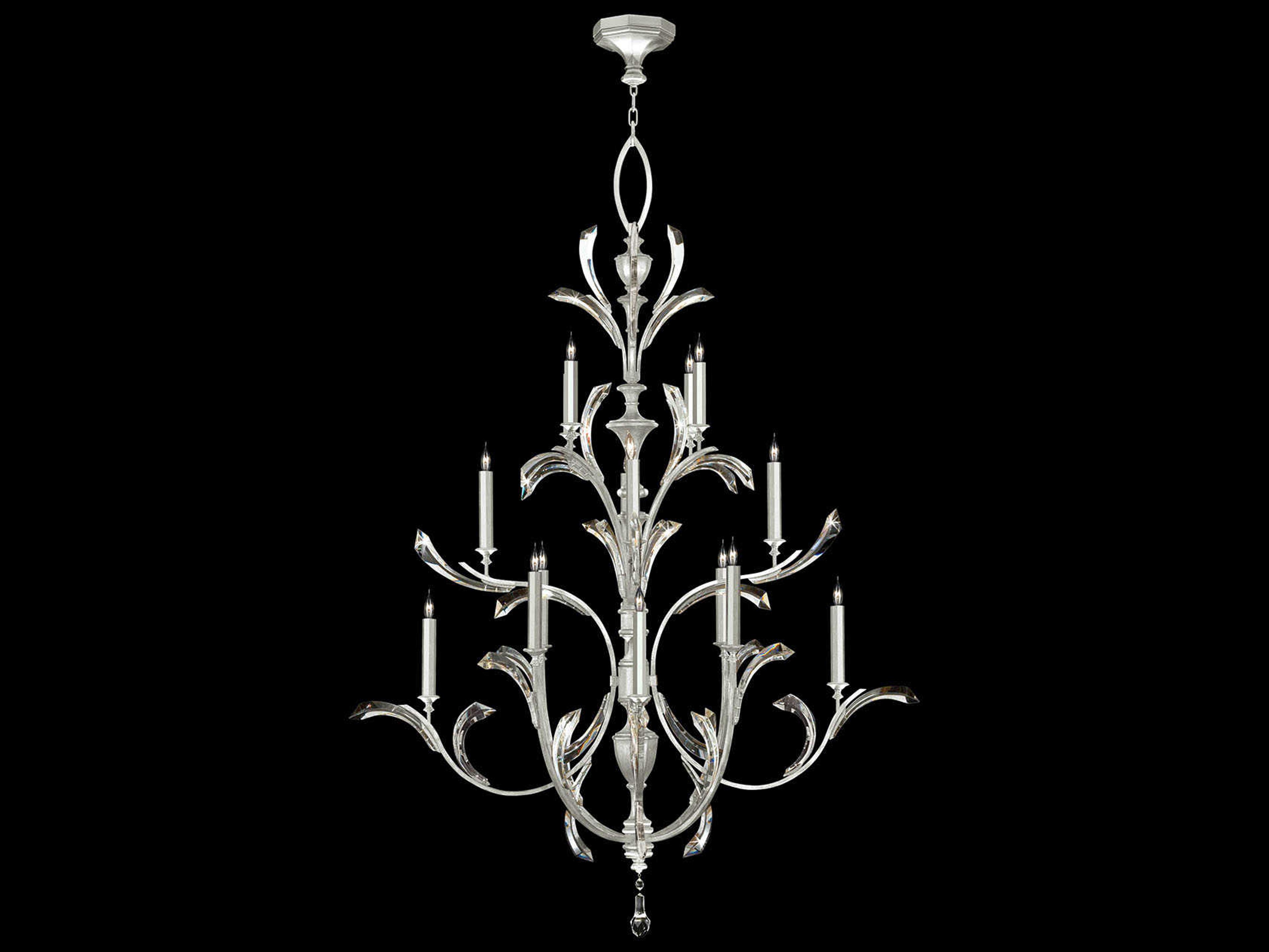 Fine Art Handcrafted Lighting Beveled Arcs 16-Light6-Light Silver Leaf Crystal Candelabra Tiered Chandelier