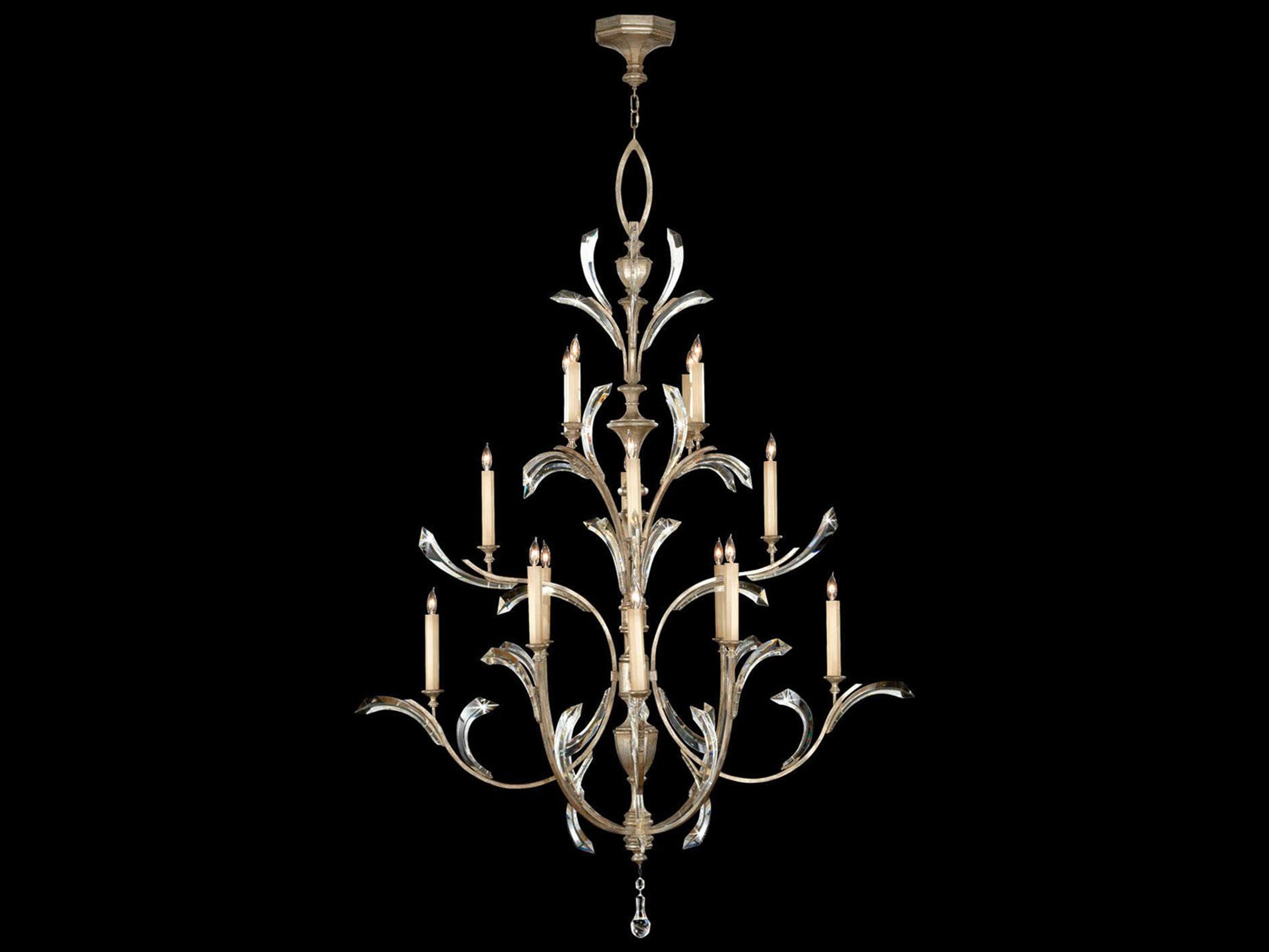 Fine Art Handcrafted Lighting Beveled Arcs 16-Light Silver Crystal Candelabra Tiered Chandelier