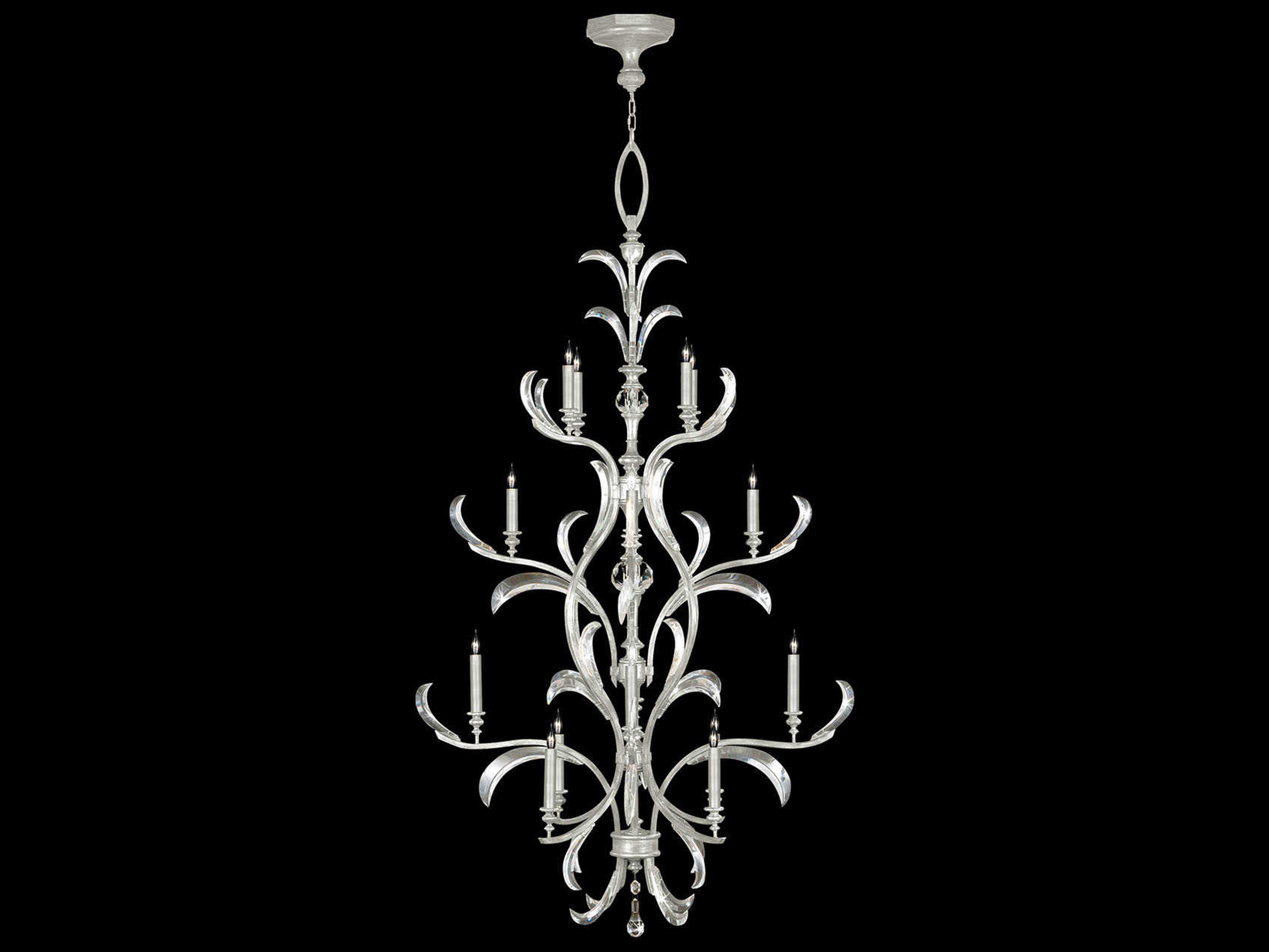 Fine Art Handcrafted Lighting Beveled Arcs 16-Light Silver Leaf Crystal Candelabra Tiered Chandelier