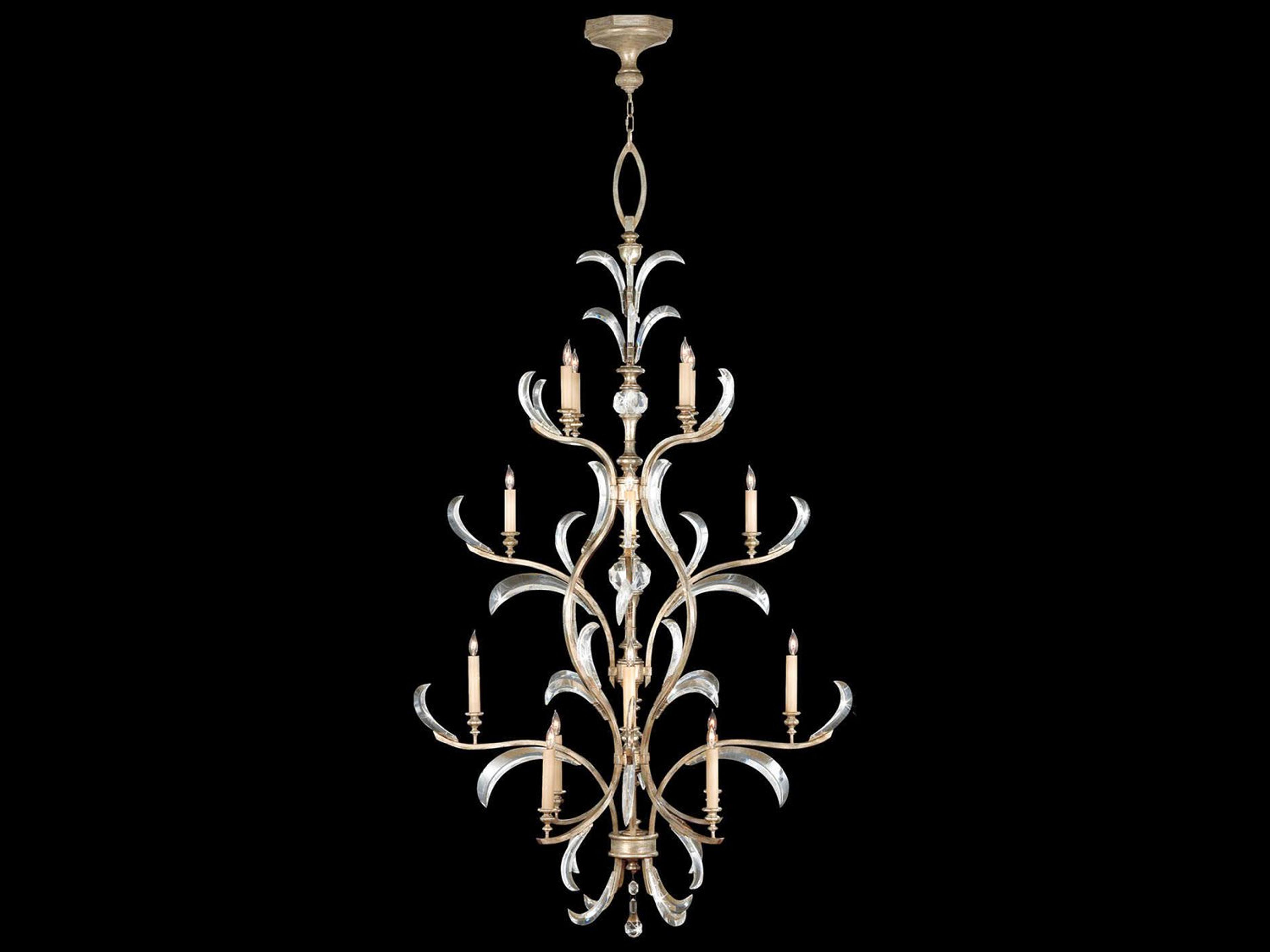 Fine Art Handcrafted Lighting Beveled Arcs 16-Light Silver Crystal Candelabra Tiered Chandelier