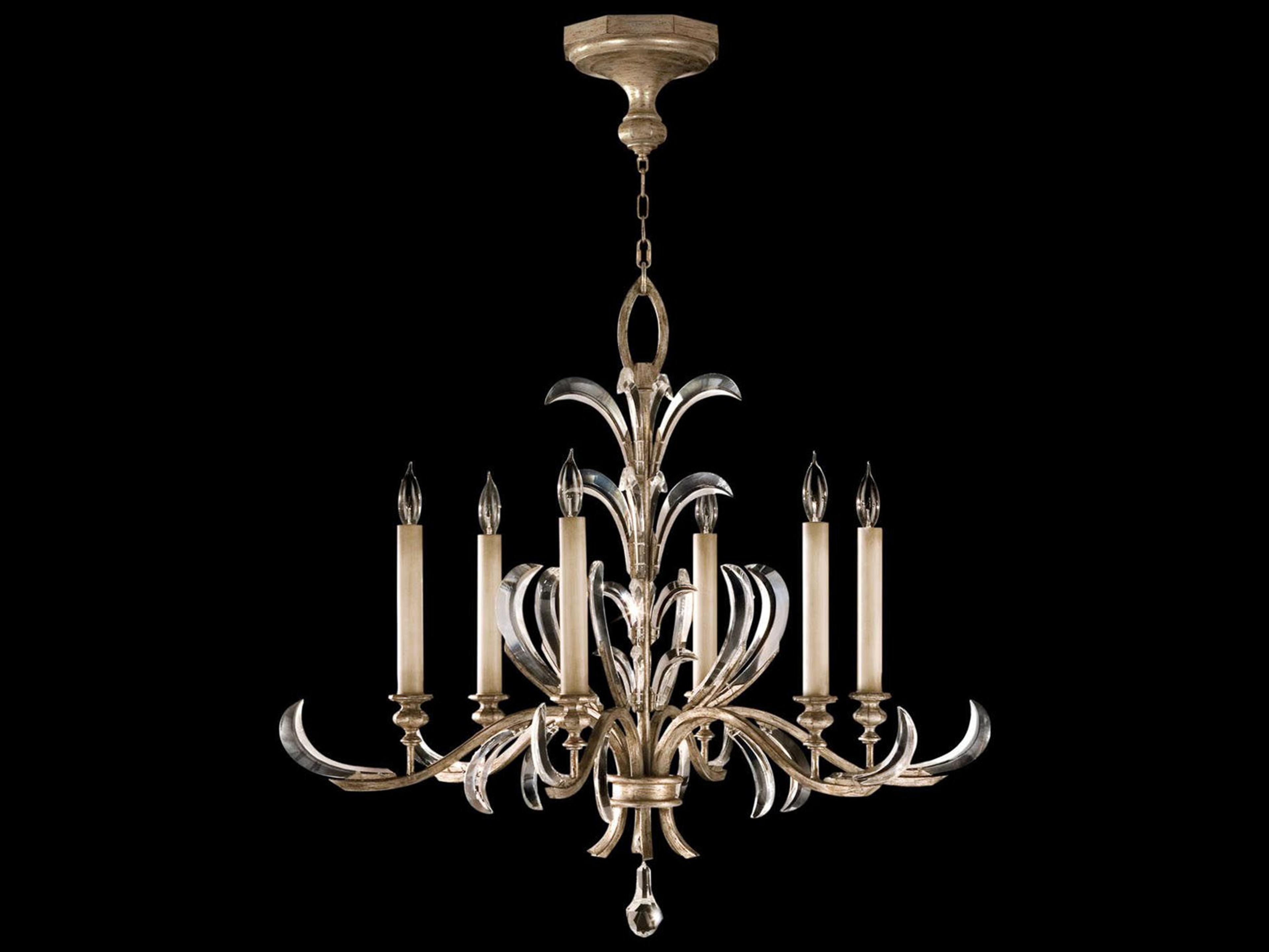 Fine Art Handcrafted Lighting Beveled Arcs 6-Light Silver Crystal Candelabra Chandelier