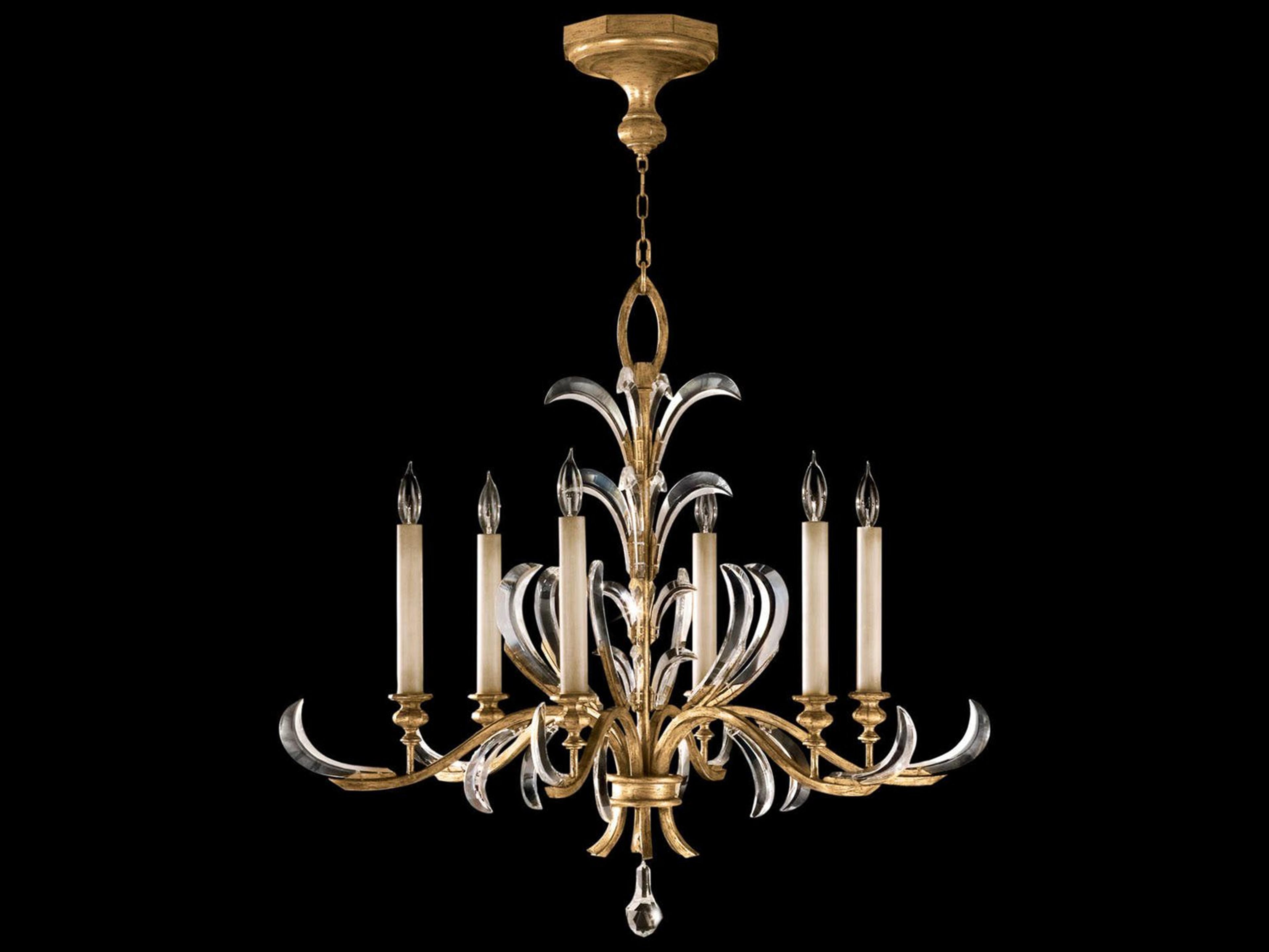 Fine Art Handcrafted Lighting Beveled Arcs 6-Light Gold Crystal Candelabra Chandelier