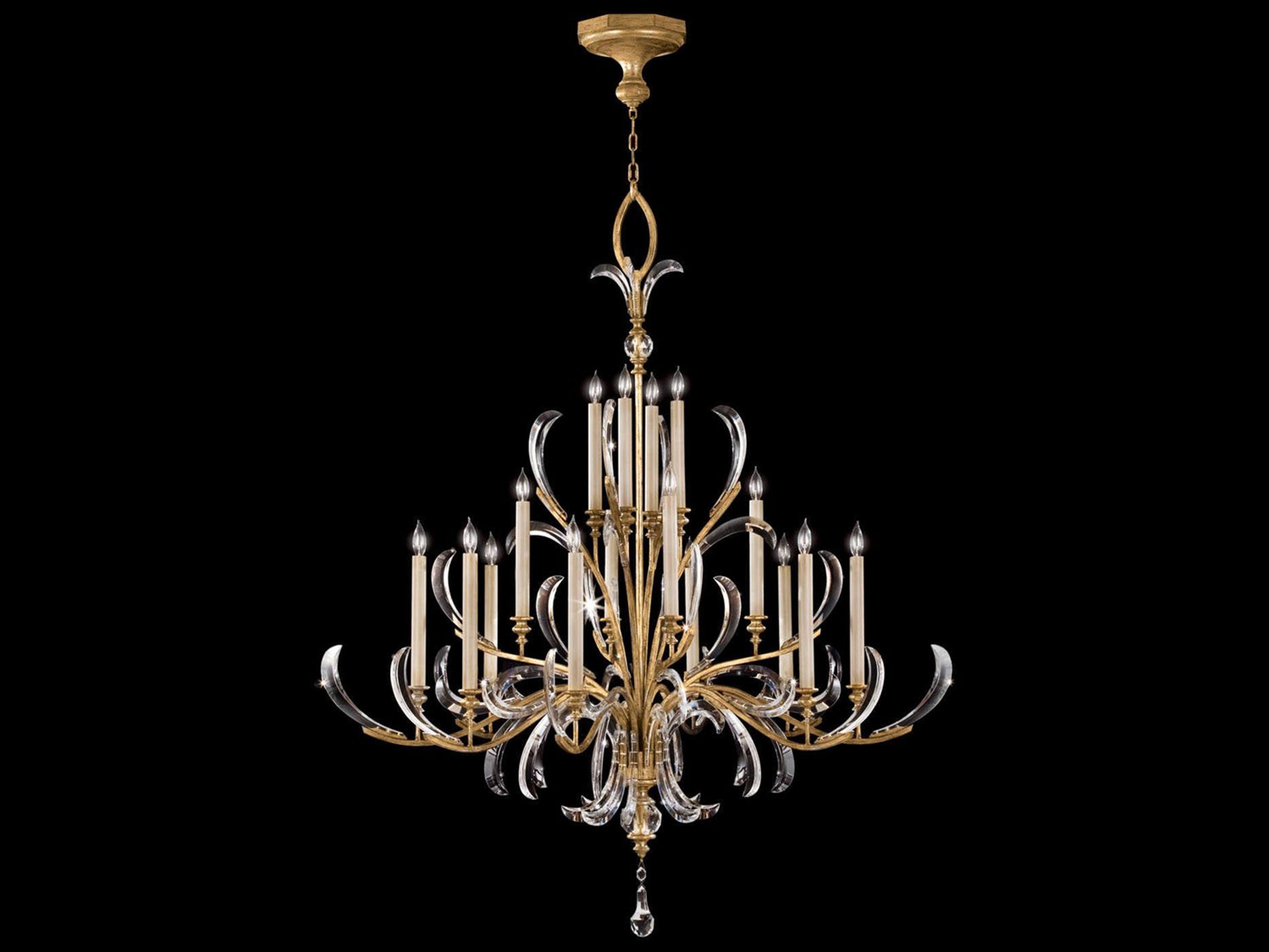 Fine Art Handcrafted Lighting Beveled Arcs 16-Light Gold Crystal Candelabra Tiered Chandelier