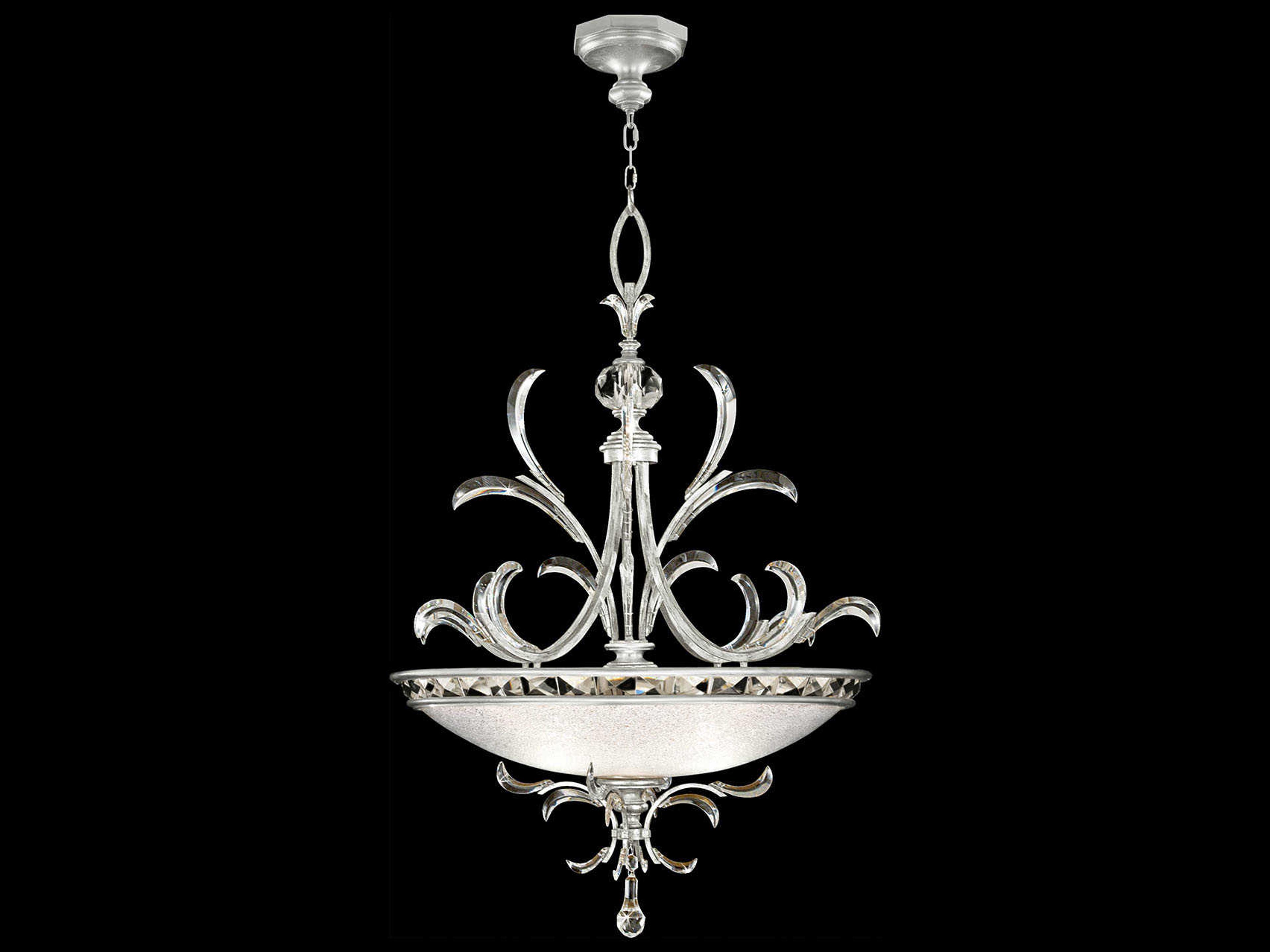 Fine Art Handcrafted Lighting Beveled Arcs 3-Light Silver Leaf Crystal Bowl Pendant