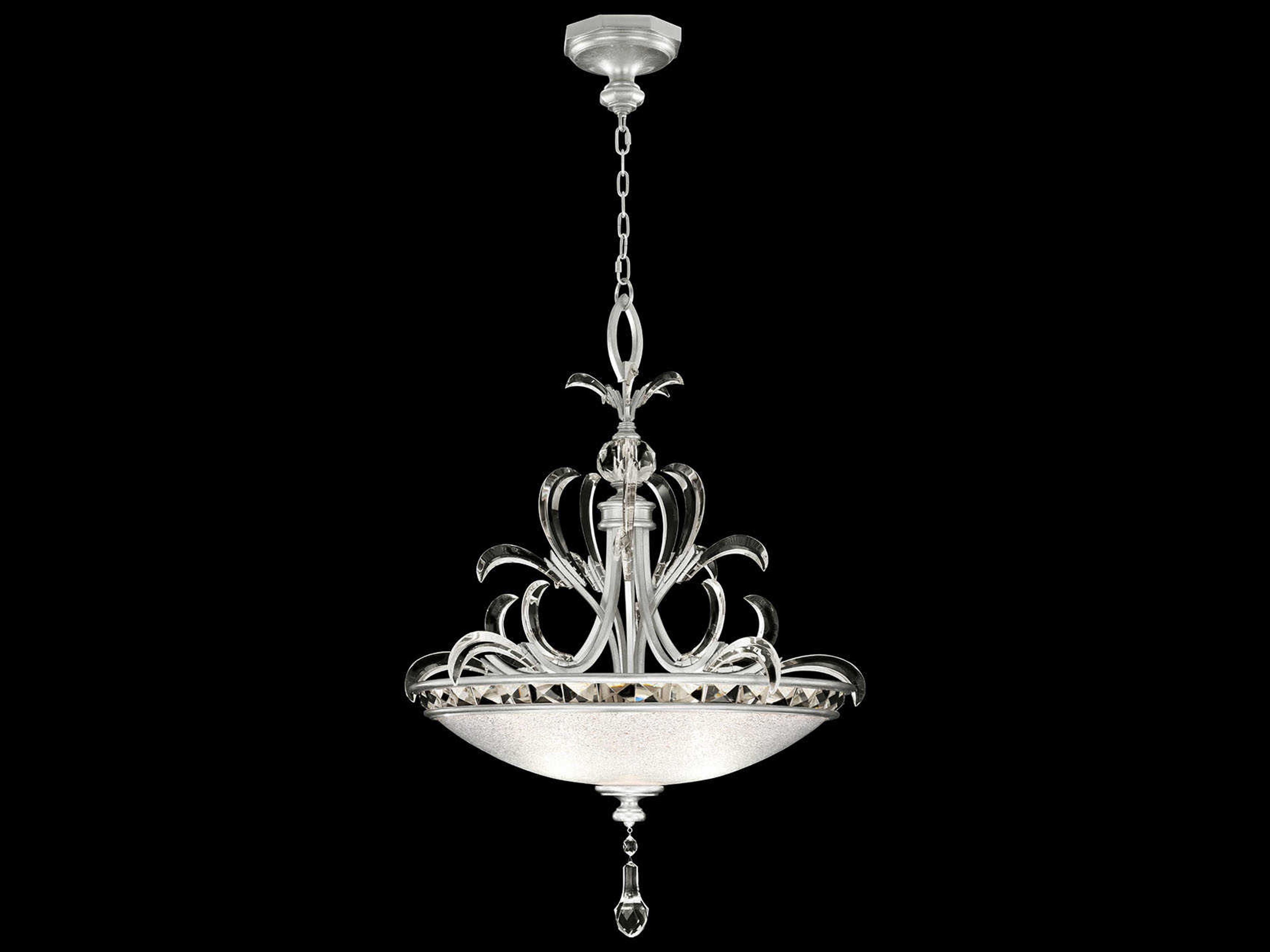 Fine Art Handcrafted Lighting Beveled Arcs 3-Light Silver Leaf Crystal Bowl Pendant