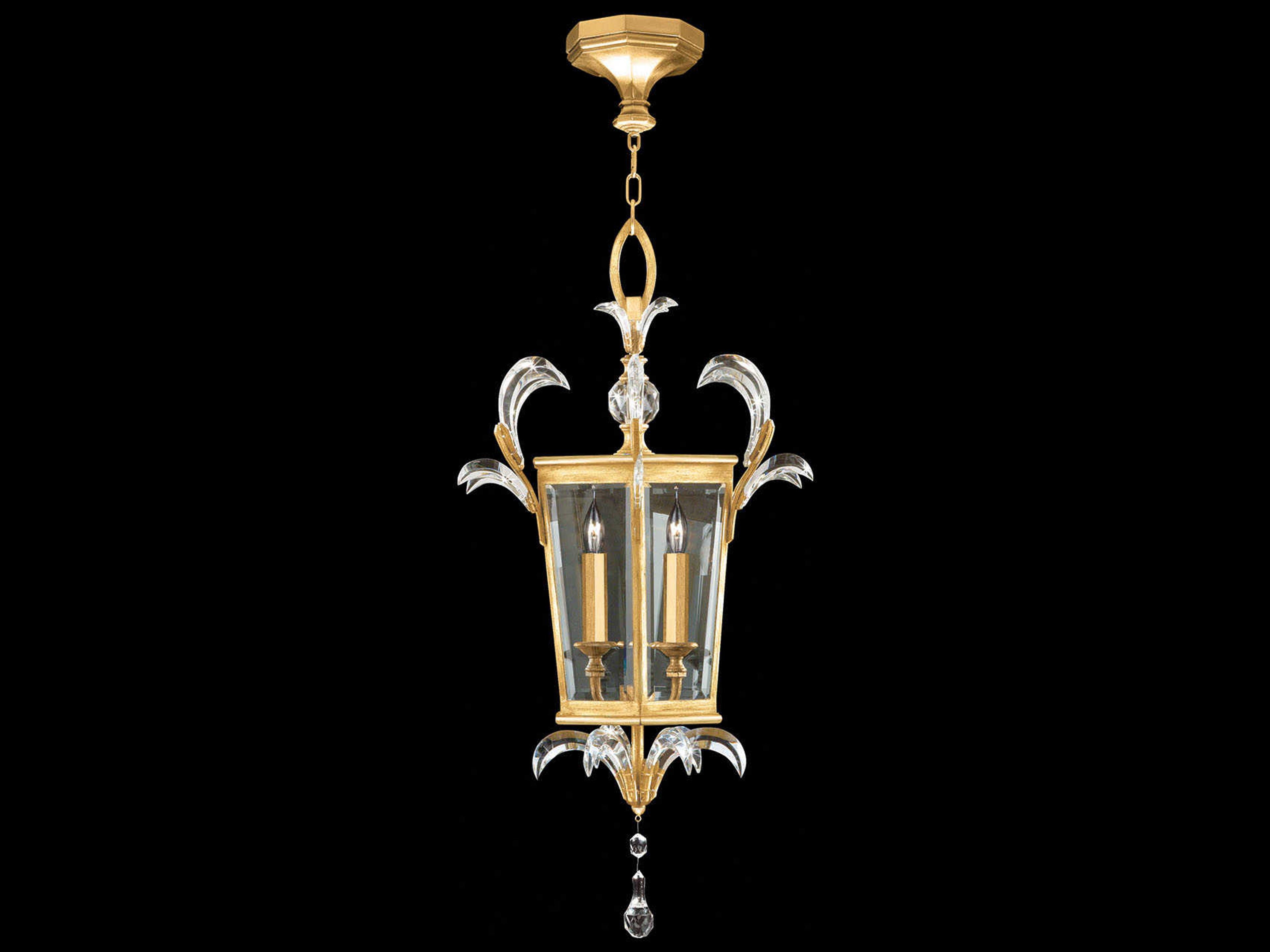 Fine Art Handcrafted Lighting Beveled Arcs 3-Light Gold Leaf Crystal Cylinder Pendant