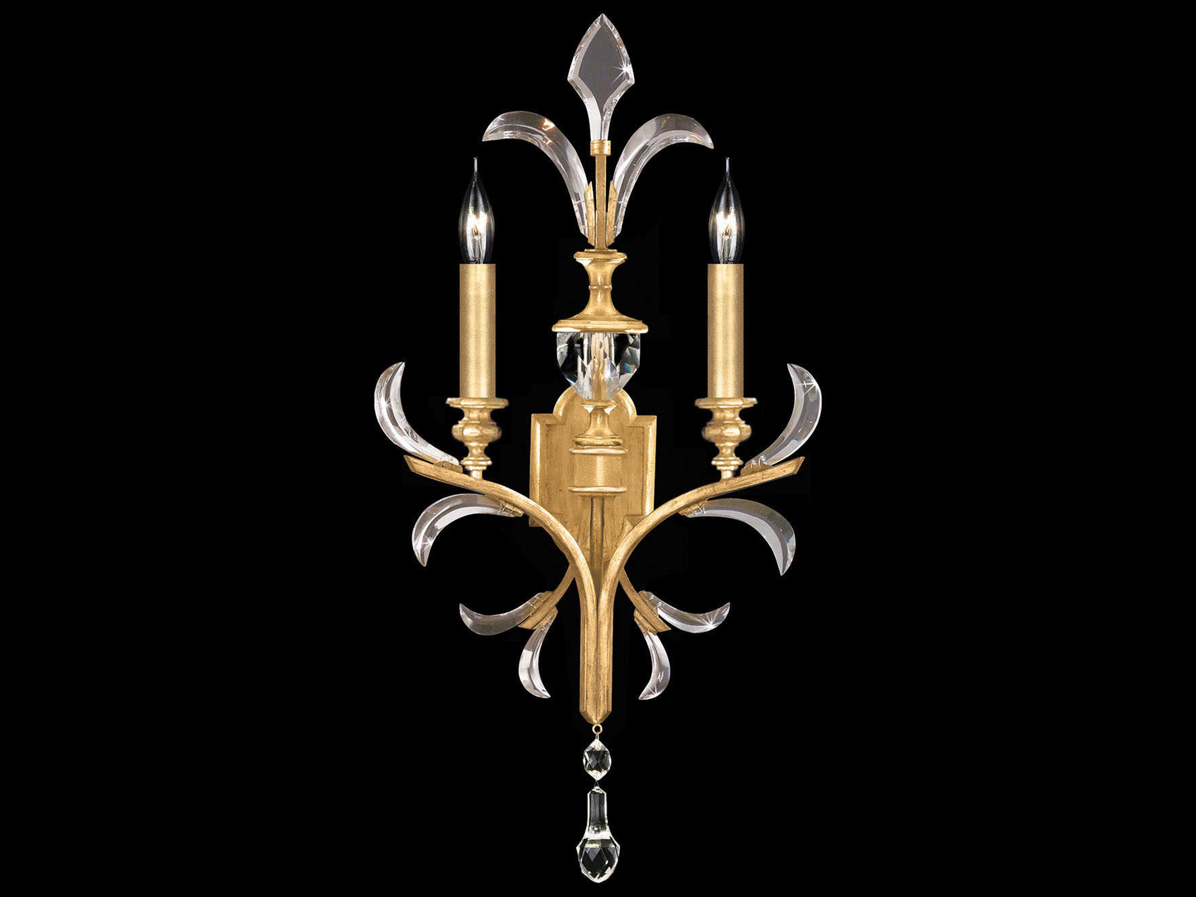 Fine Art Handcrafted Lighting Beveled Arcs 2-Light Gold Leaf Crystal Wall Sconce