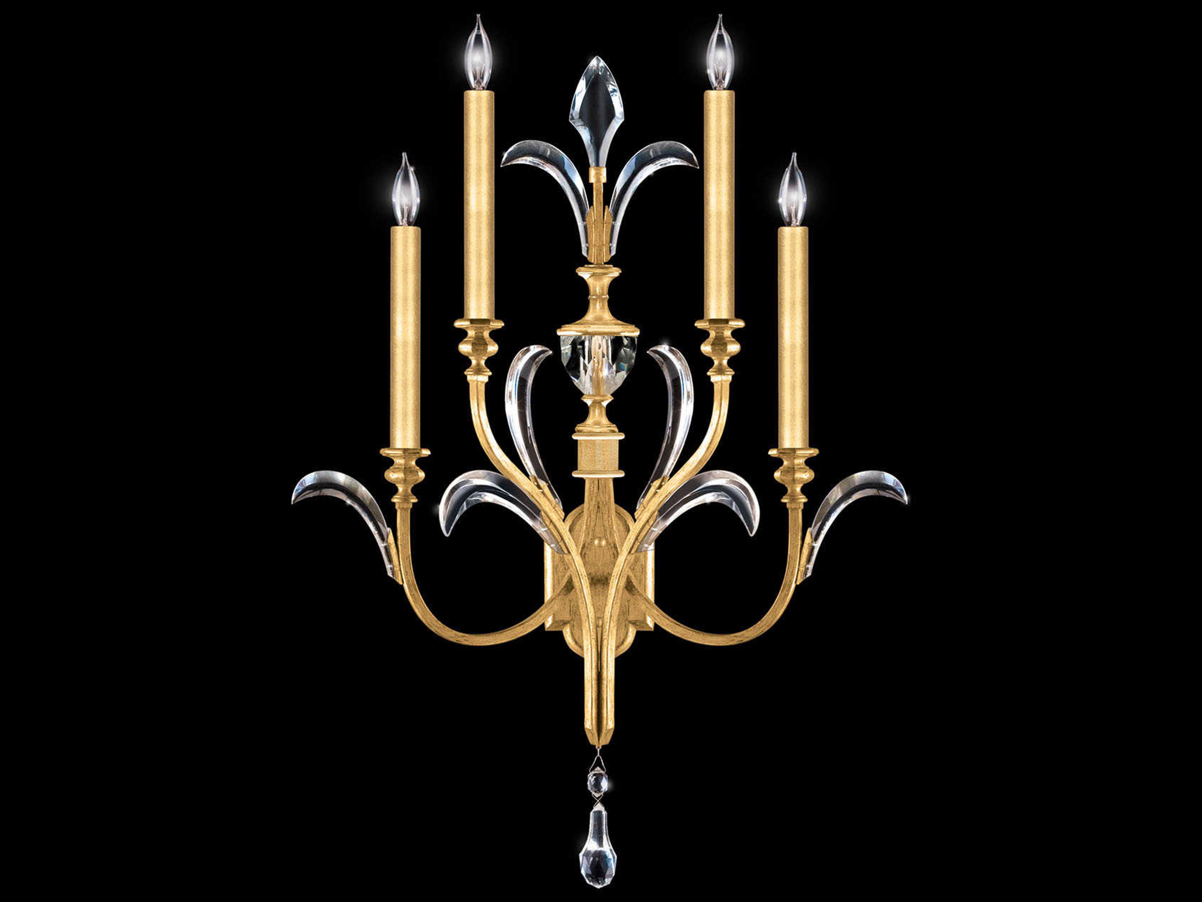 Fine Art Handcrafted Lighting Beveled Arcs 4-Light Gold Leaf Crystal Wall Sconce