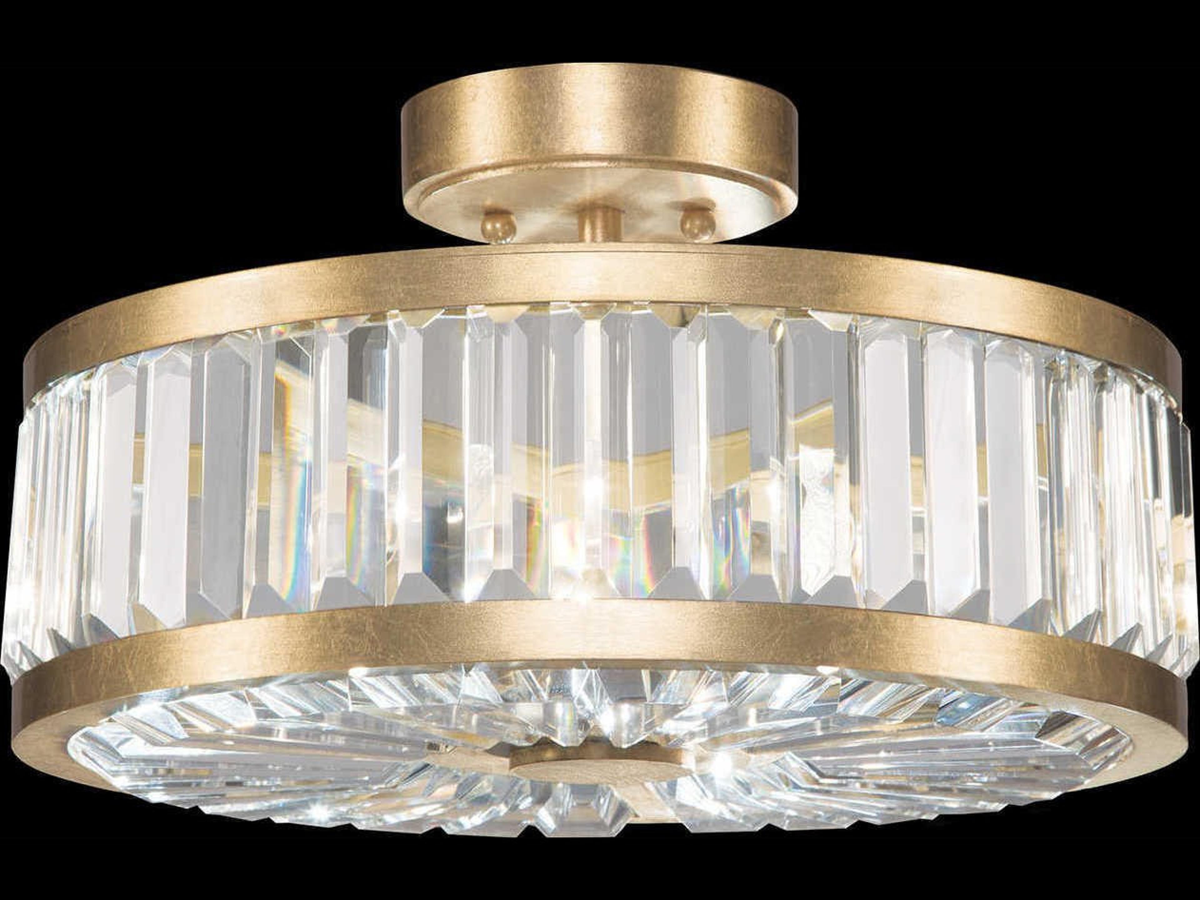 Fine Art Handcrafted Lighting Crystal Enchantment 3-Light Gold Drum Semi Flush Mount