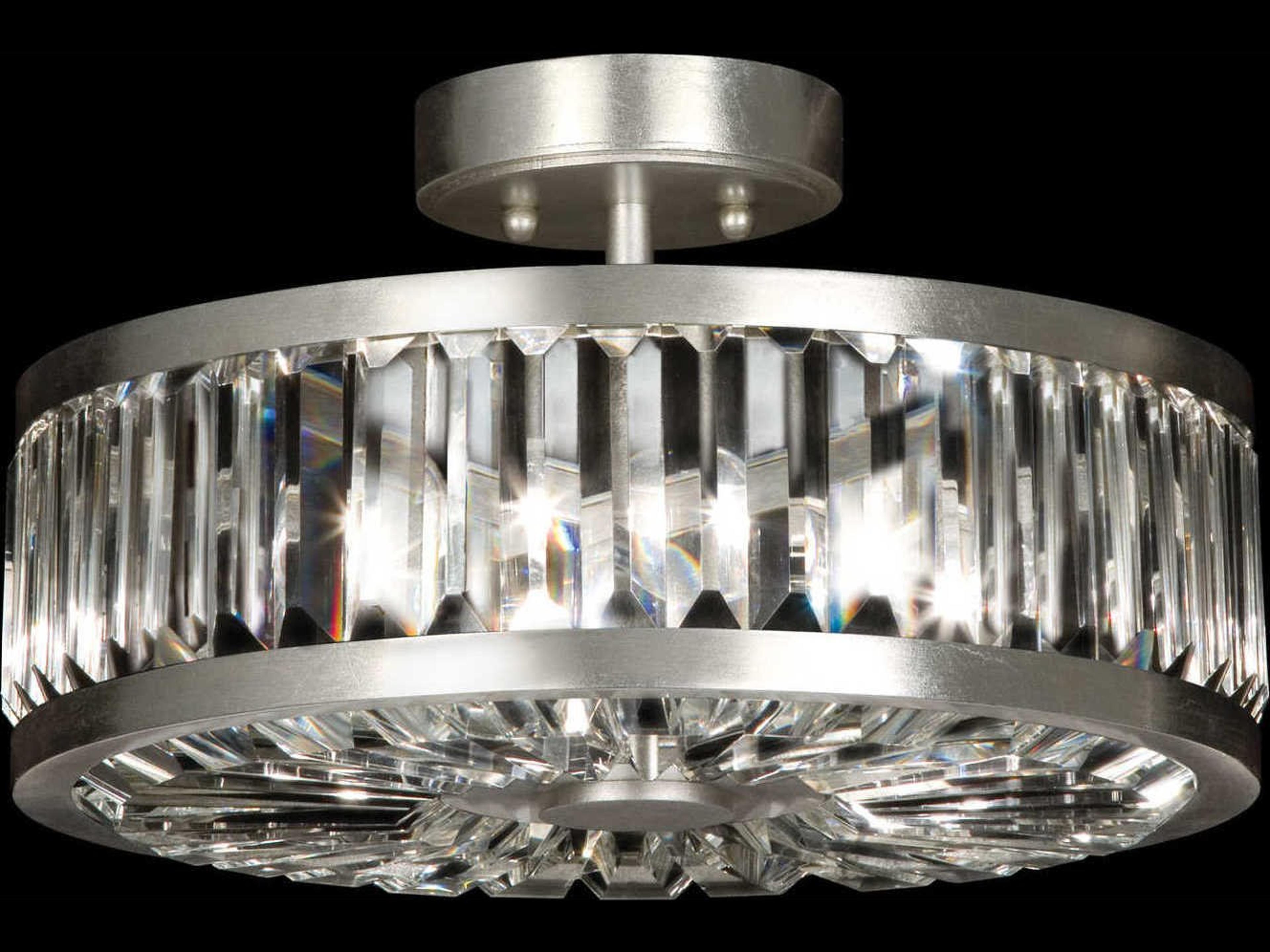 Fine Art Handcrafted Lighting Crystal Enchantment Silver Drum Semi Flush Mount