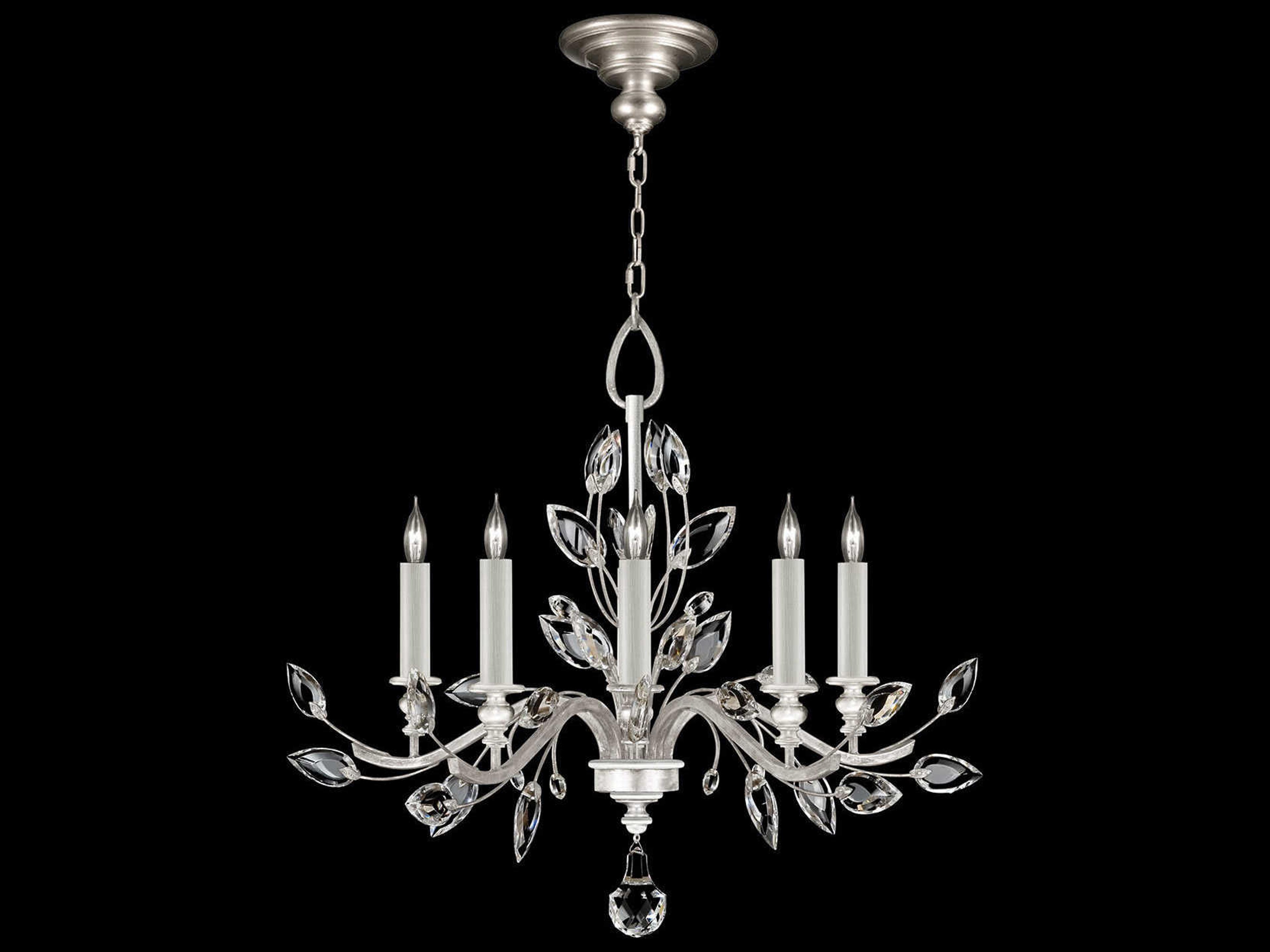 Fine Art Handcrafted Lighting Crystal Laurel 5-Light Silver Leaf Candelabra Chandelier