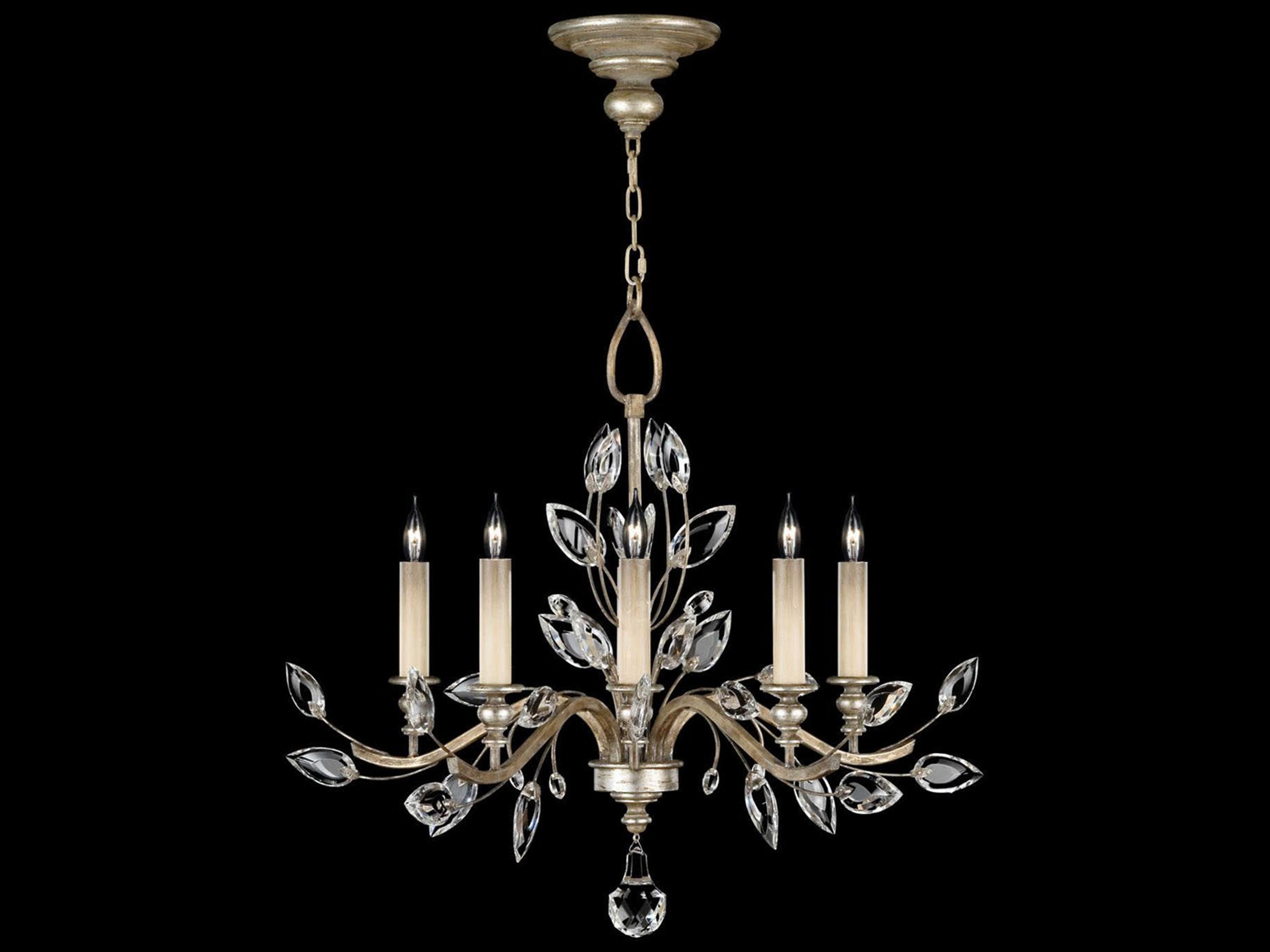 Fine Art Handcrafted Lighting Crystal Laurel 5-Light Silver Candelabra Chandelier