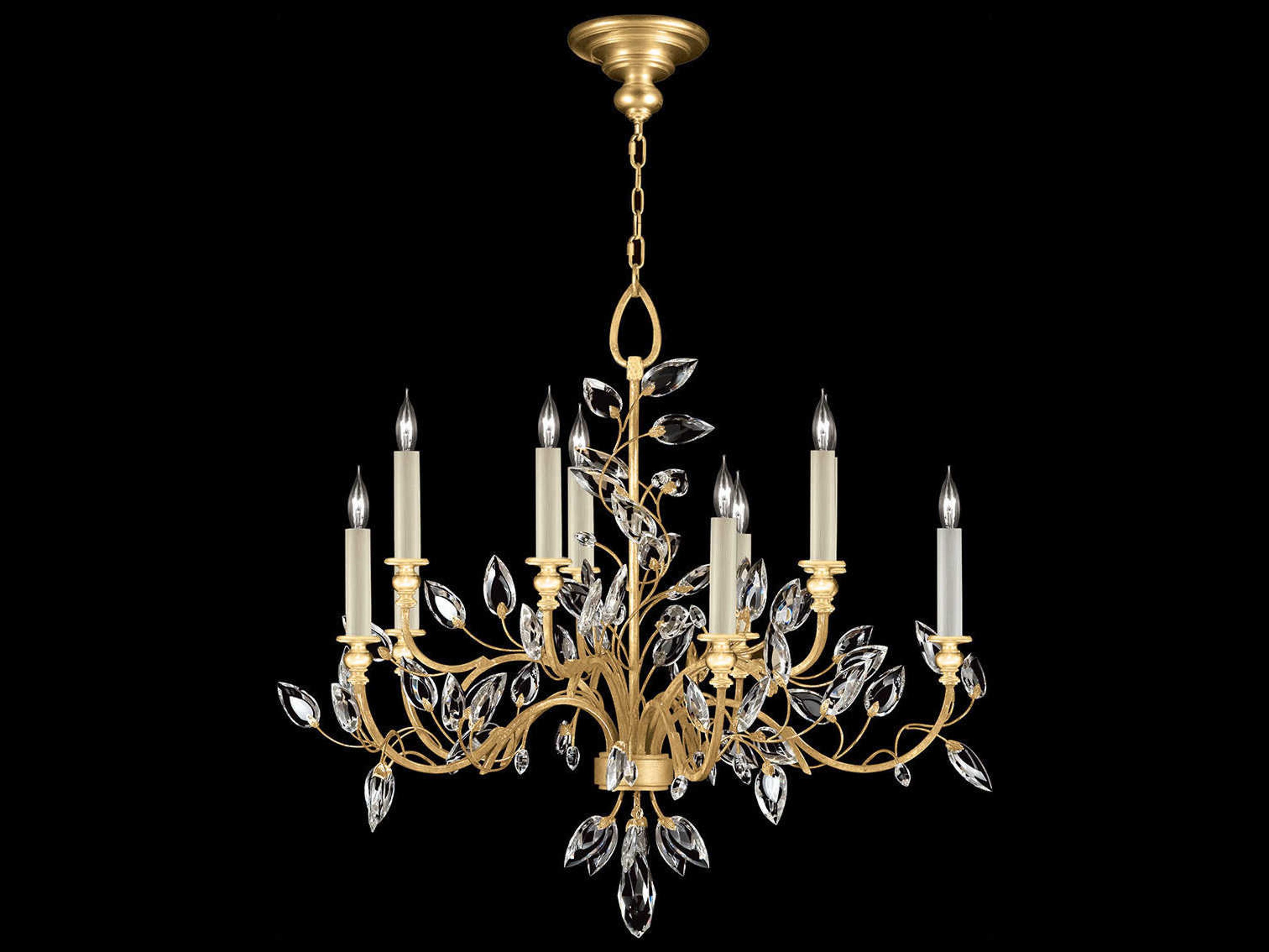 Fine Art Handcrafted Lighting Crystal Laurel 10-Light Gold Leaf Candelabra Chandelier