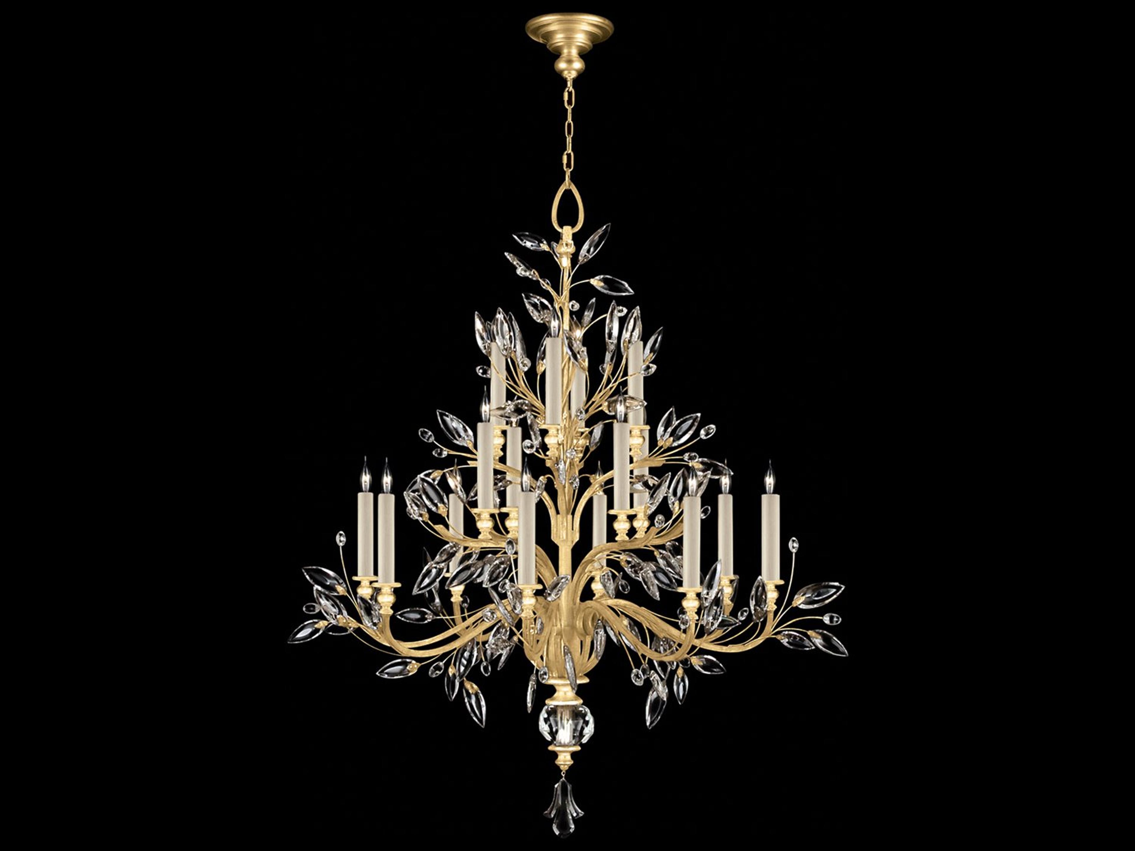Fine Art Handcrafted Lighting Crystal Laurel 16-Light6-Light Gold Leaf Candelabra Chandelier