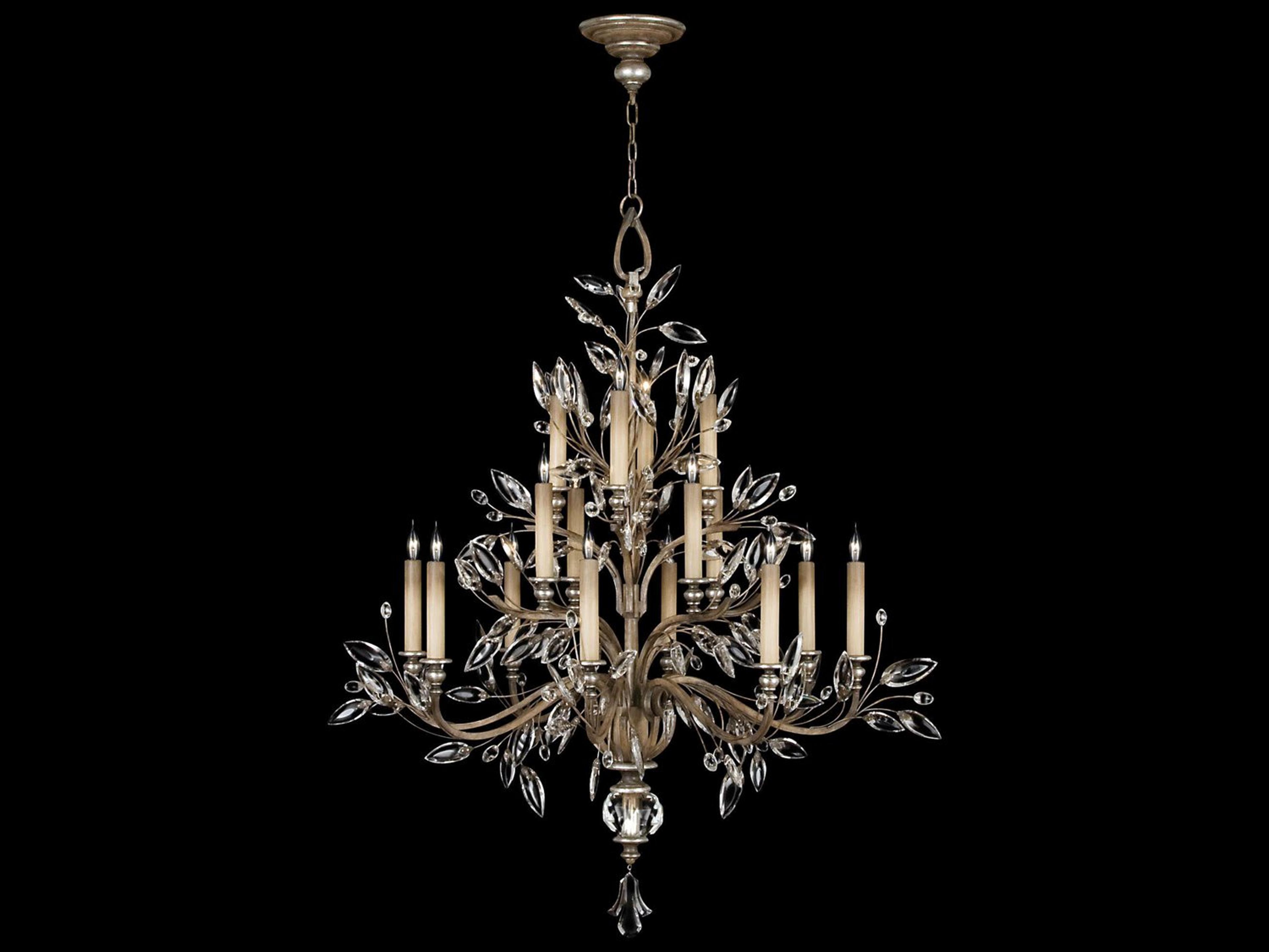 Fine Art Handcrafted Lighting Crystal Laurel 16-Light Silver Candelabra Chandelier